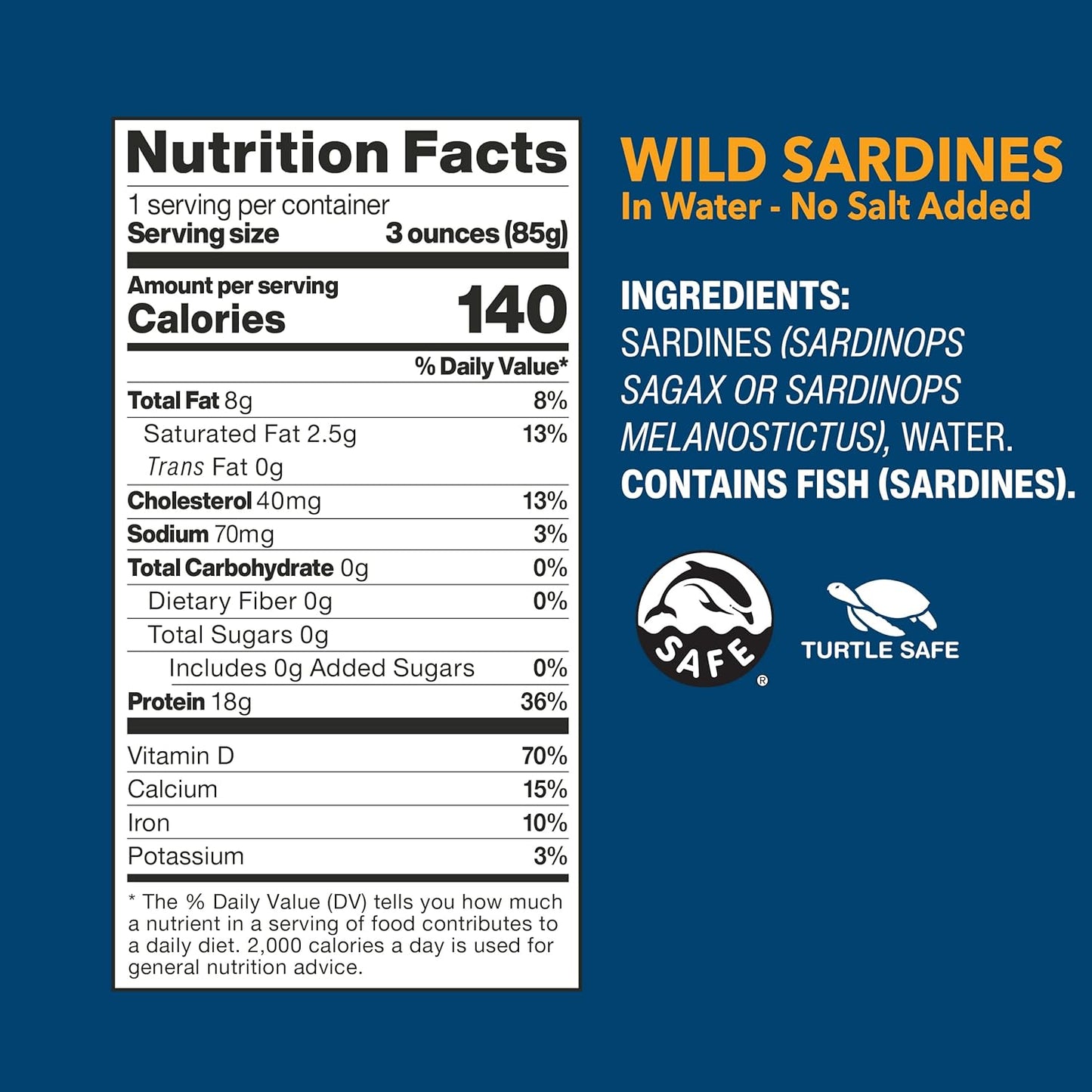Wild Planet Wild Sardines in Water, No Salt Added, Tinned FIsh, Sustainably Wild-Caught, Non-GMO, Kosher, Gluten Free, Keto and Paleo, 4.4 Ounce, Single Unit