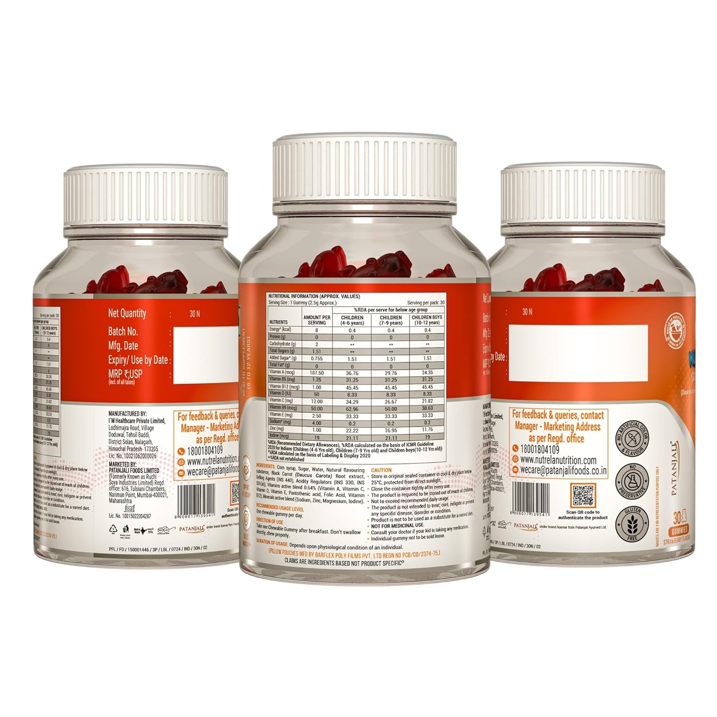 Nutrela Kids Multivitamin Gummies | Strawberry Flavour | Supports Immunity, Bone Health & Energy | 30 Gummies Pack of 2 | For Age 5+ | No Gelatin, No Artificial Colors.