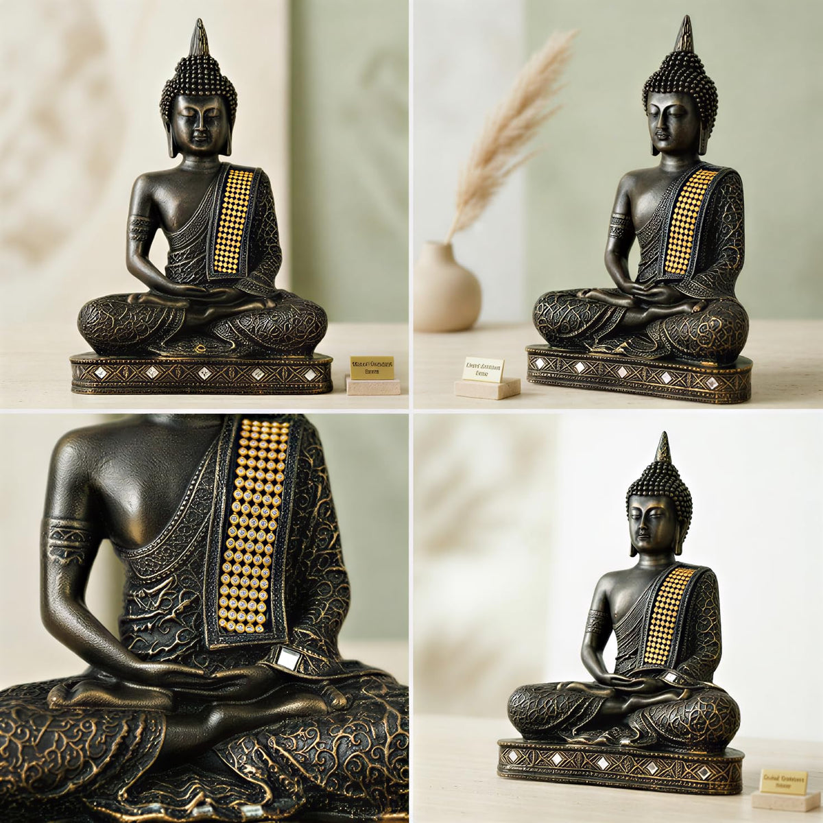 New Limited Edition 25 Centimetre Meditating Sitting Buddha Idol Statue showpiece Home Decor Decoration Items for Living Room and Gifts (Antique Golden)