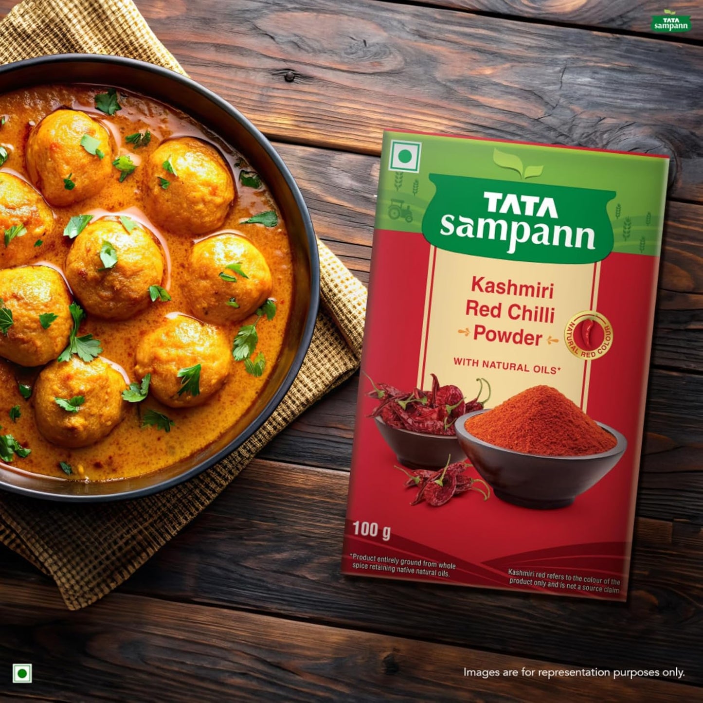 Tata Sampann Kashmiri Red Chilli Powder with Natural Oils, 100g, Kashmiri Lal Mirch Powder, With Exclusive Recipe