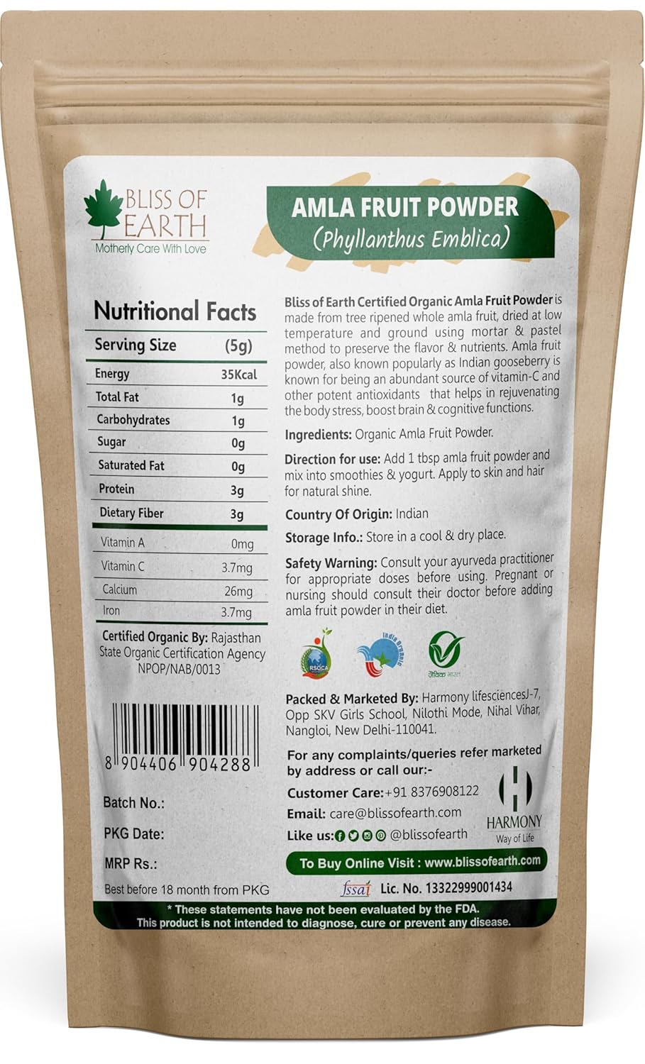 Bliss of Earth Amla Powder for Eating โ 453g Pure & Natural Amla Powder for Hair Growth, Skin, Drinking & Overall Wellness | Natural Indian Gooseberry Powder