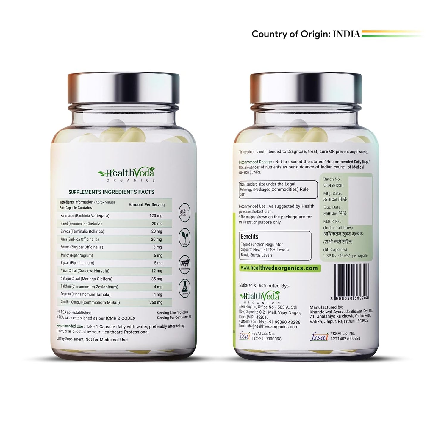 Zephivo Health Veda Organics Thyroplus Supplement - Rapid Action Formula – Kanchanar - Harad - Baheda - Amla-Sounth - Supports Thyroid Health –Healthy Cellular Metabolism - 60 Capsules