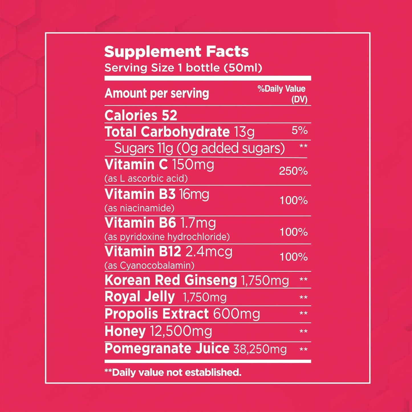 Bee and You Energy X Shot, Korean Red Ginseng, Royal Jelly, Propolis, Caffeine Free Energy Drink, Vitamin C, B3, B6, B12, Immune Support Supplement, Antioxidants, Pomegranate Flavor