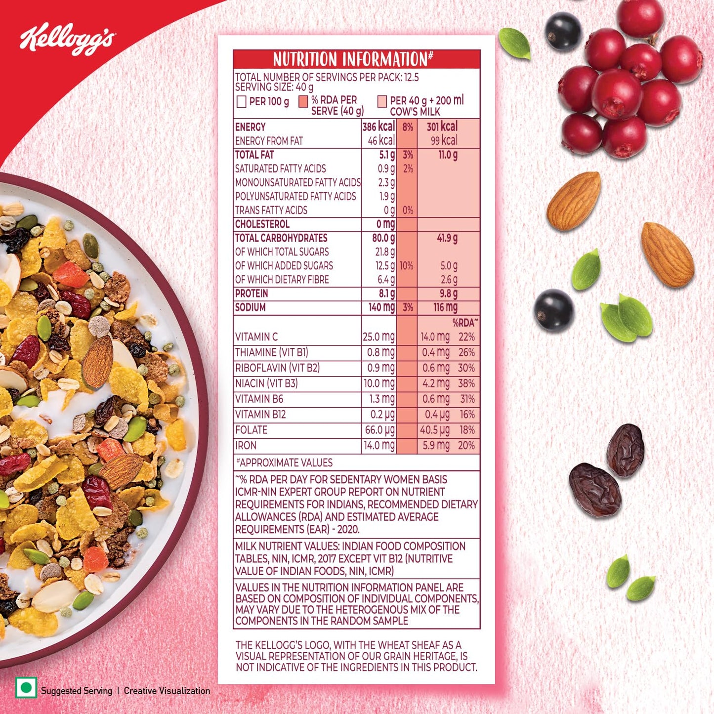Kellogg's Muesli Fruit Nut & Seeds 750G | 12-In-1 Power Breakfast | USA'S No. 1 Muesli | Multigrain Breakfast Cereal