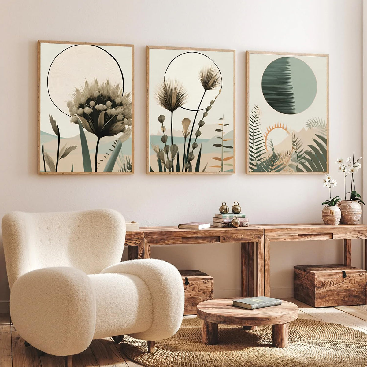 Boho wall Art Paintings Modern Art Framed Wall Painting for Living Room Bedroom - Wall Posters | Paintings with Frame Set of 3 (14x18 Inches) (Art 5)