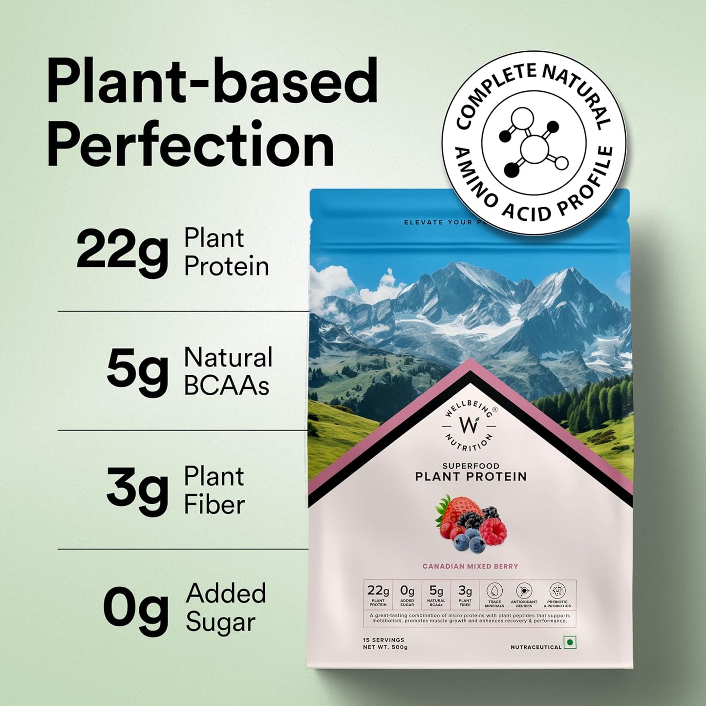 Wellbeing Nutrition Organic Vegan Plant Protein Isolate Powder | 22g Protein, 5g BCAA