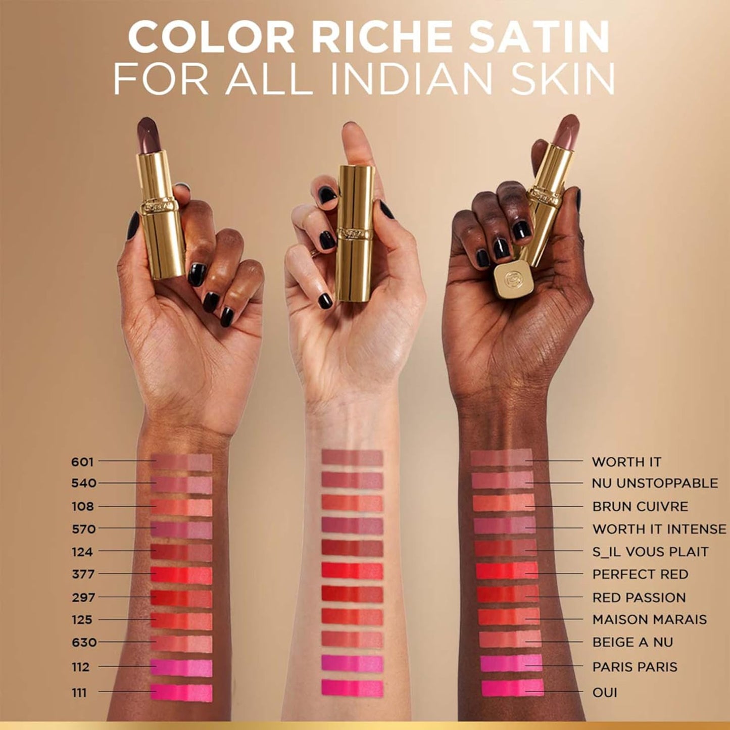 L'OREAL PARIS Color Riche Satin Lipstick- 601 Worth It, 4 Gm