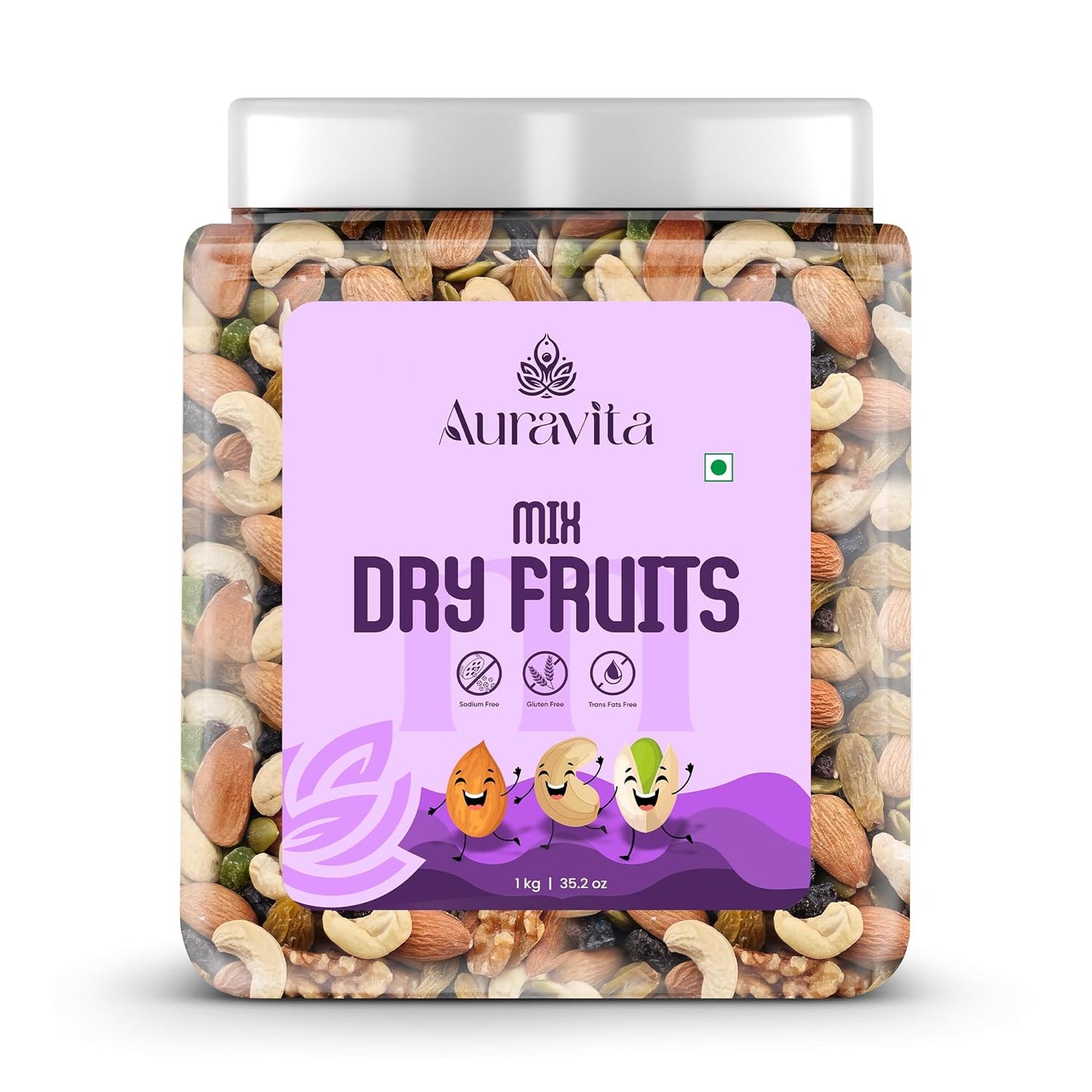 Auravita Mix Dry Fruit | Healthy Mixed Nuts and Seed with Almonds, Cashews, Dates, Pumpkin Seeds, Candied Amla | Reusable Jar Pack Of 1