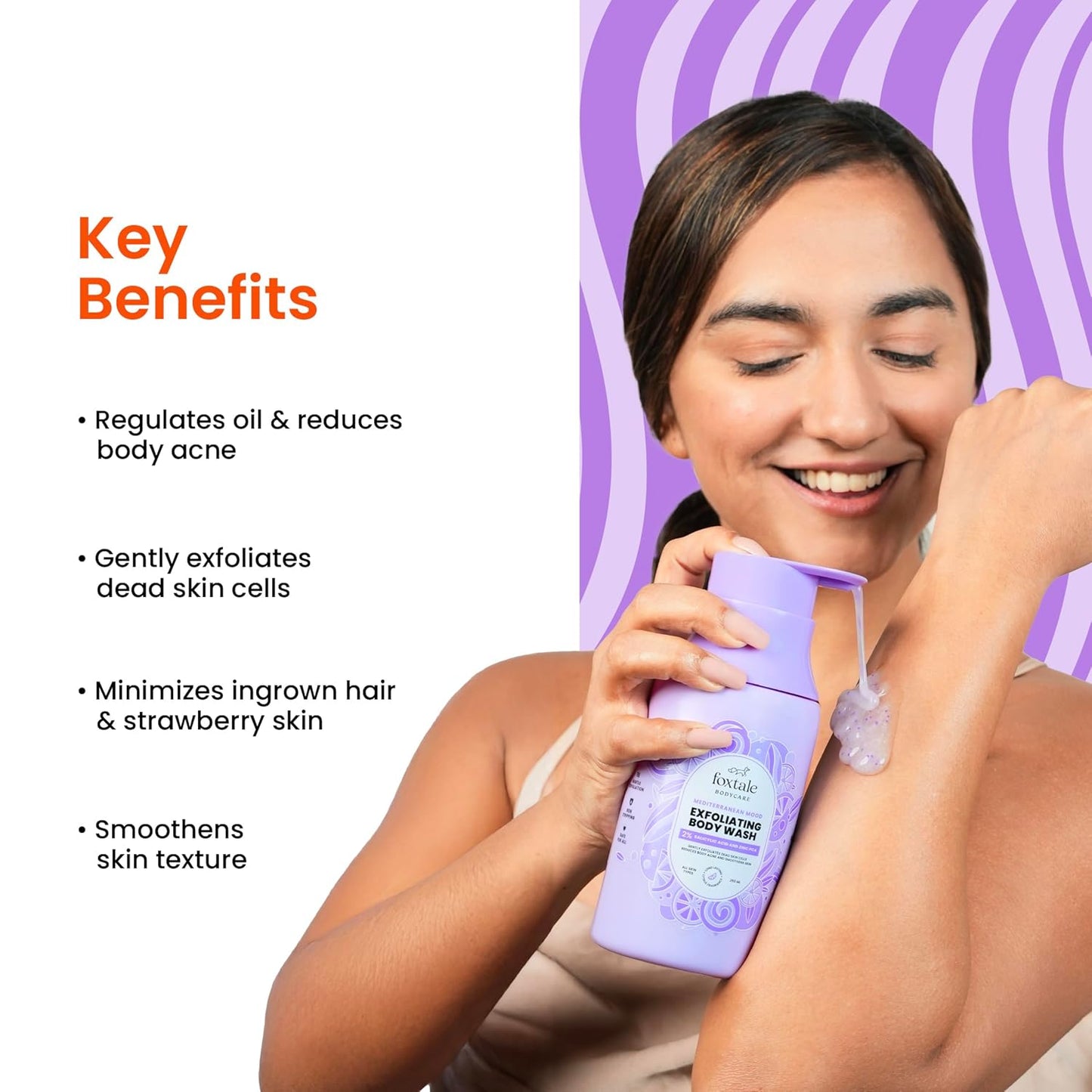 FoxTale 2% Salicylic Acid Exfoliating Body Wash With Zinc Pca|Reduces Body Acne, Strawberry Skin & Ingrown Hair|Smoothens Uneven Texture In 28 Days|Body Wash Men & Women|Exfoliating Shower Gel|250 Ml