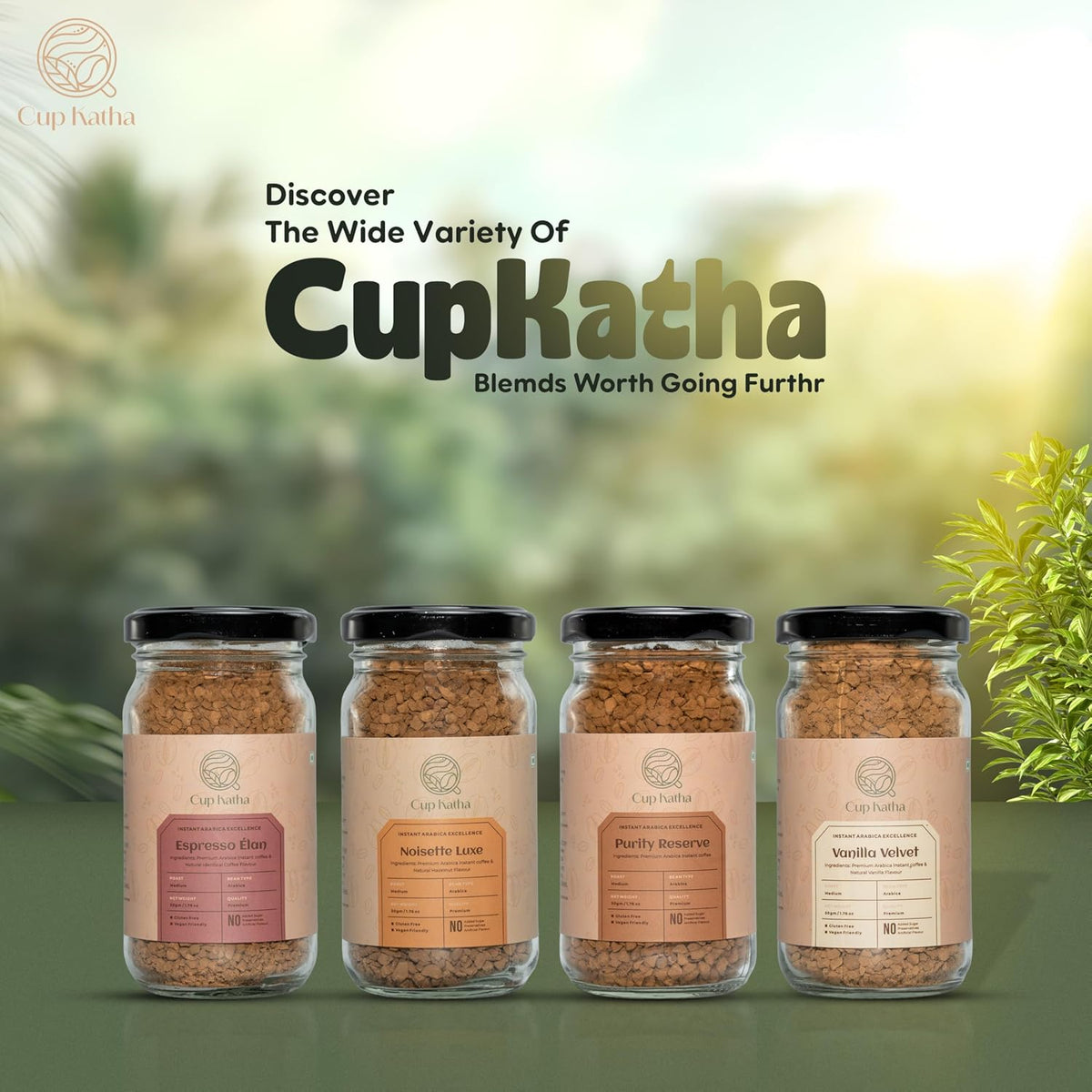 Cup Katha Noisette Luxe Instant Coffee | Freeze-Dried Arabica | Medium Roast | 50 Gram - Glass Jar (Natural Hazelnut)