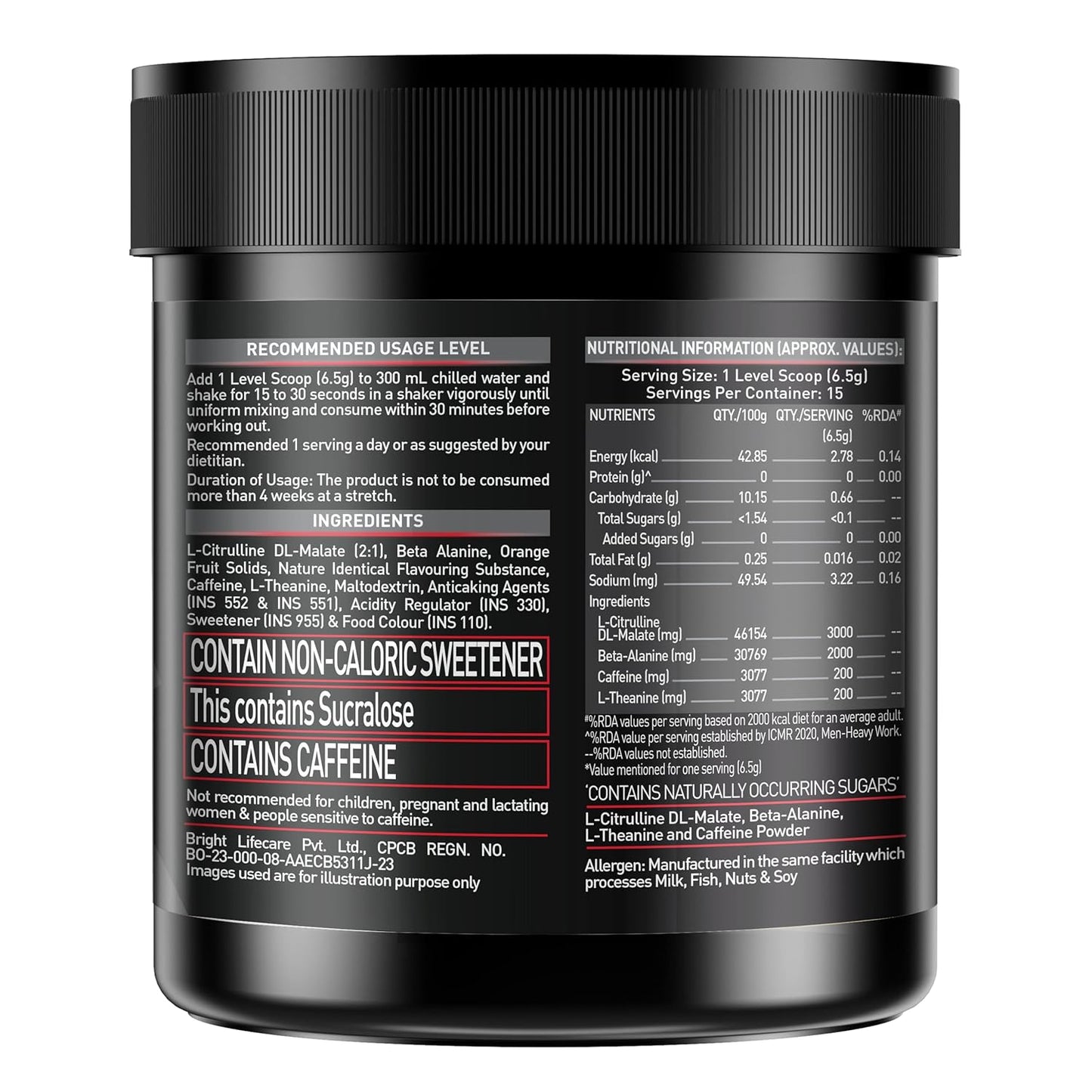 MuscleBlaze Pre Workout 200 Xtreme (Tangy Orange, 15 Servings, 100g) | 200mg Caffeine, 200mg Theanine, 2000mg Beta Alanine, 3000mg Citrulline