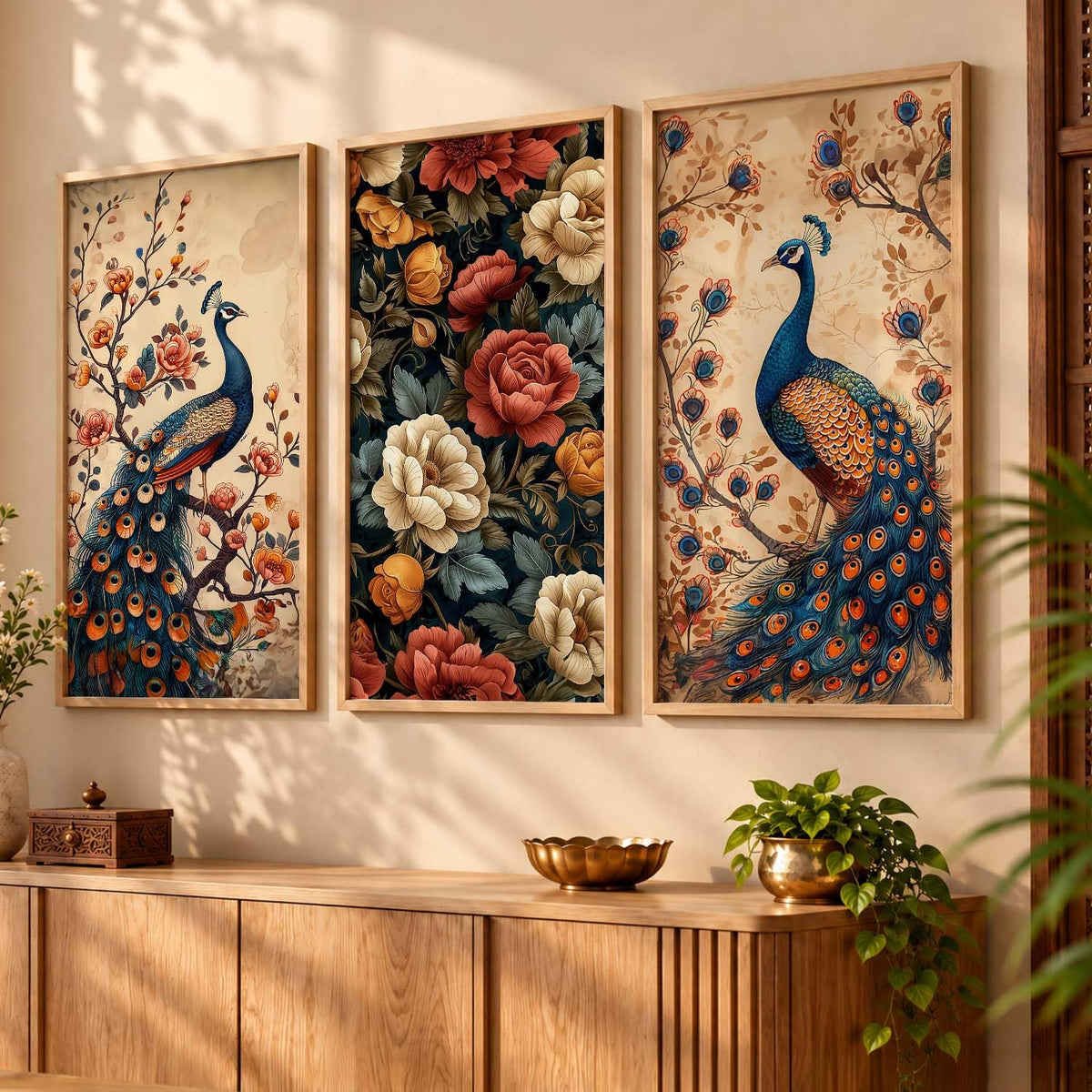Indian Traditional Madhubani Big Size Art Home Decoration Wall Painting Art With Frame For Living Room Bed Room Hotel Wall DecorDigital Reprint Engineered Wood Set of 3 (1, 10x19 inch, Framed)