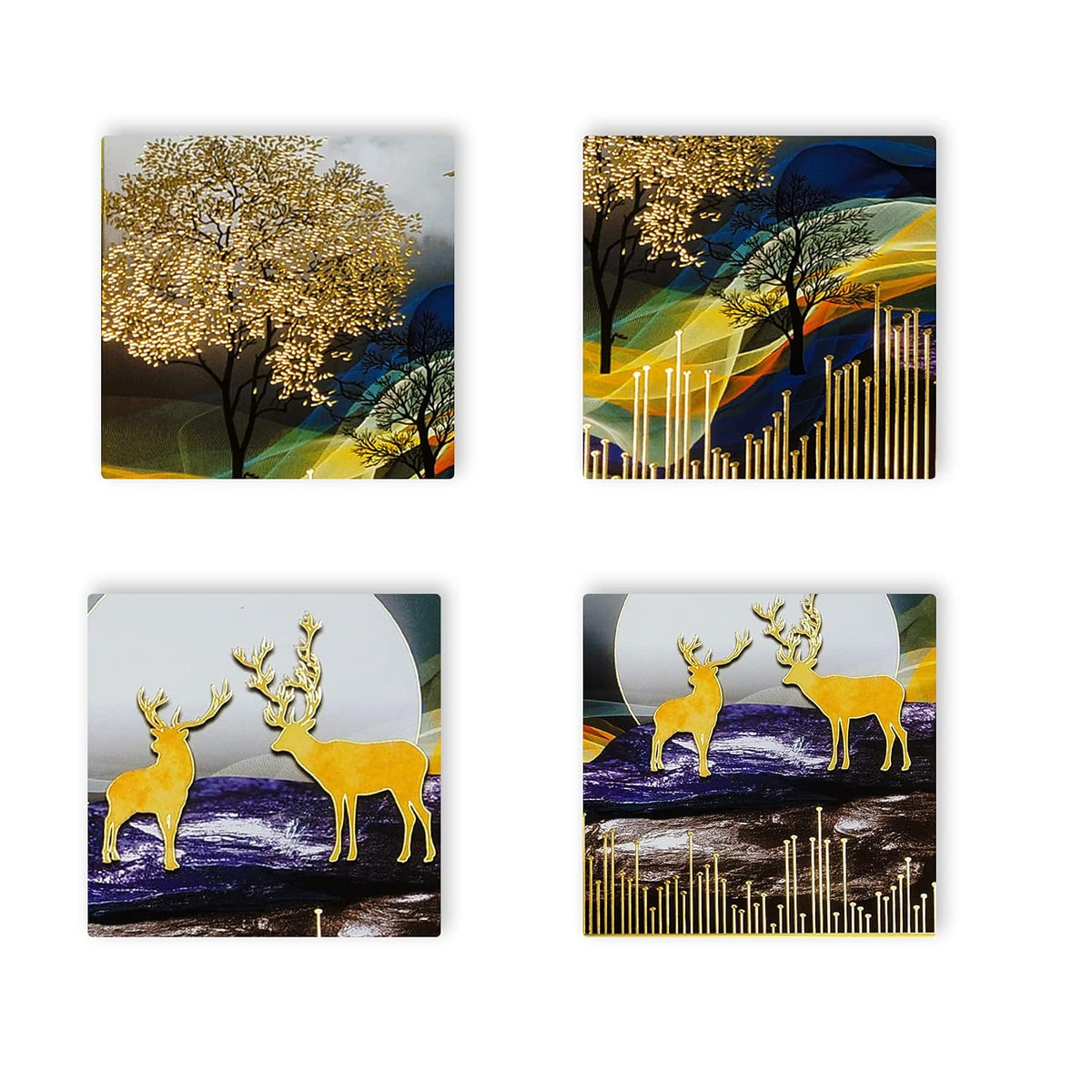 3D Golen Foil Modern Art Positive Vibes Landscape | Framed Painting | Ready to Hang - (Multicolor, 14 Inch x 20 Inch)