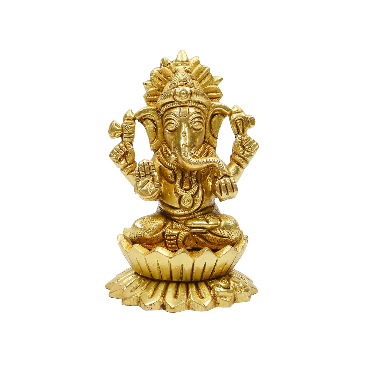 2.7 Inch Pure Brass Kamal Ganesh Idol | Lotus Seated Lord Ganesha Murti for Home Temple, Office Desk, Spiritual Décor, Diwali & Auspicious Gifting