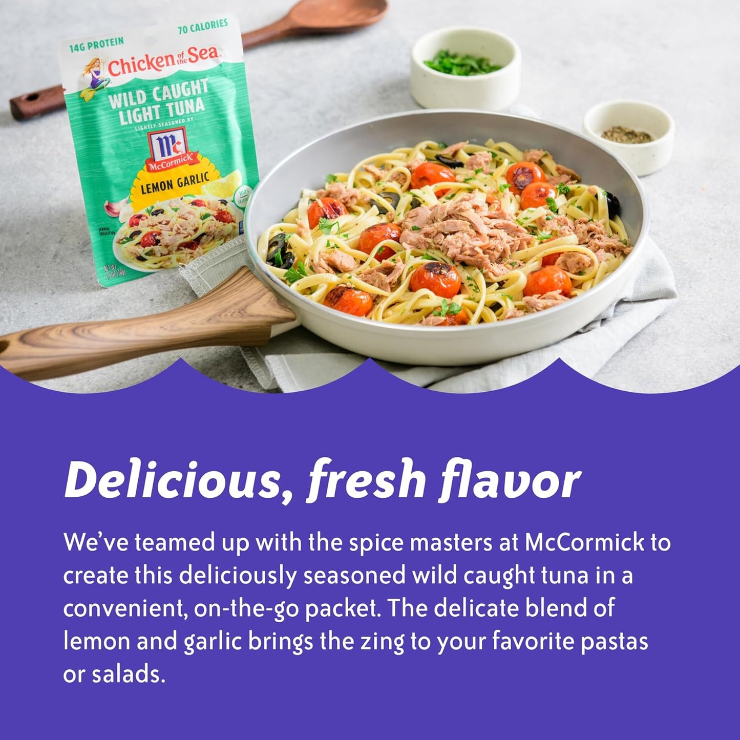 Chicken of the Sea Wild Caught Light Tuna, Lemon Garlic, 2.5 oz