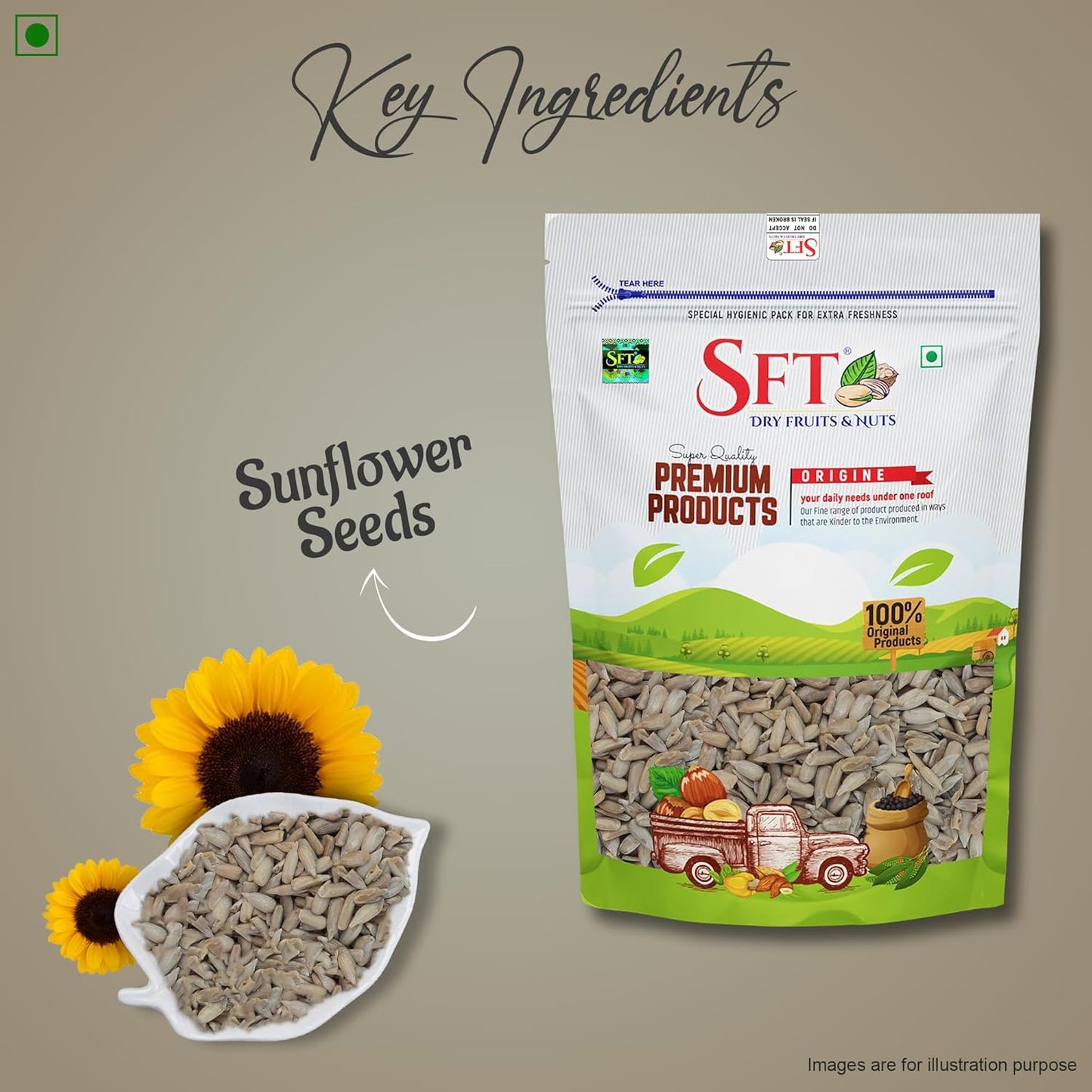SFT Sunflower Seeds 1 Kg - Raw Seed for Eating | Healthy Snacks | High in Vitamin, Fibre & Protein Seeds | Non - GMO seed | Diet Food | Gluten free | Premium Raw Sunflower seed