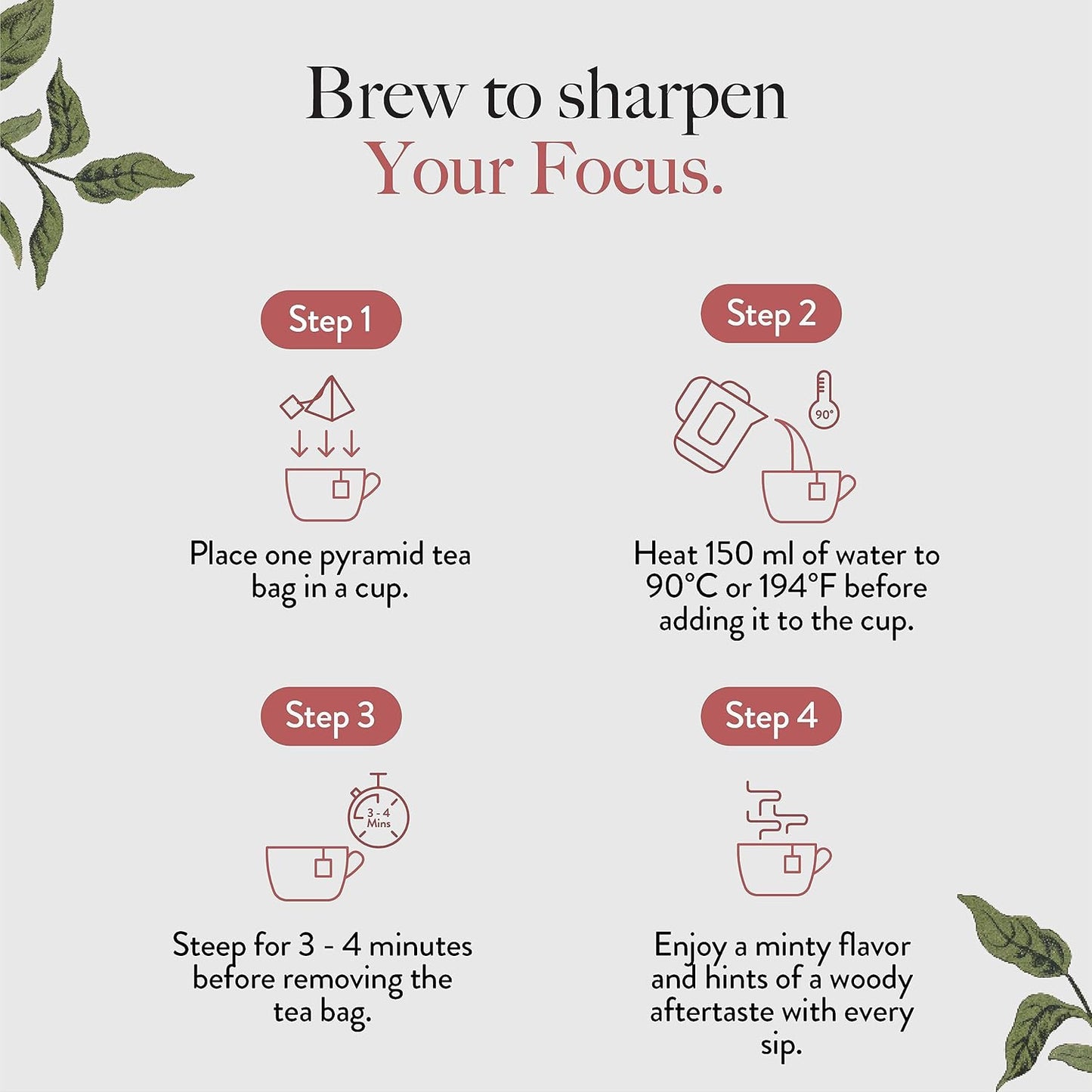 Wellbeing Nutrition Focus Tea | Memory Booster Green Tea for Focus, Concentration & Cognitive Function with Brahmi, Shankhpushpi, Ginkgo Biloba, Gotu Kola (20 Pyramid Tea Bags)