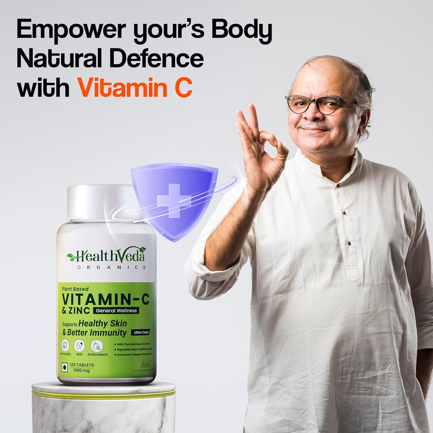 Zephivo HEALTH VEDA ORGANICS PRIVATE LIMITED Natural Vitamin C 1000 mg I 120 Veg Tablets I Boosts Immunity, Antioxidant & Skin Care | For both Men & Women
