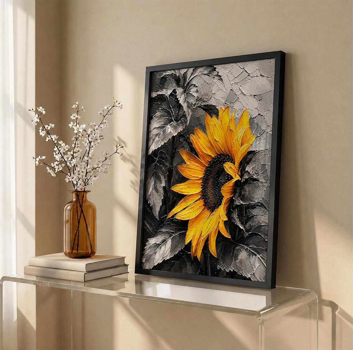 Sunflower Monochrome Framed Wall Art, Black, 10x13 Inches