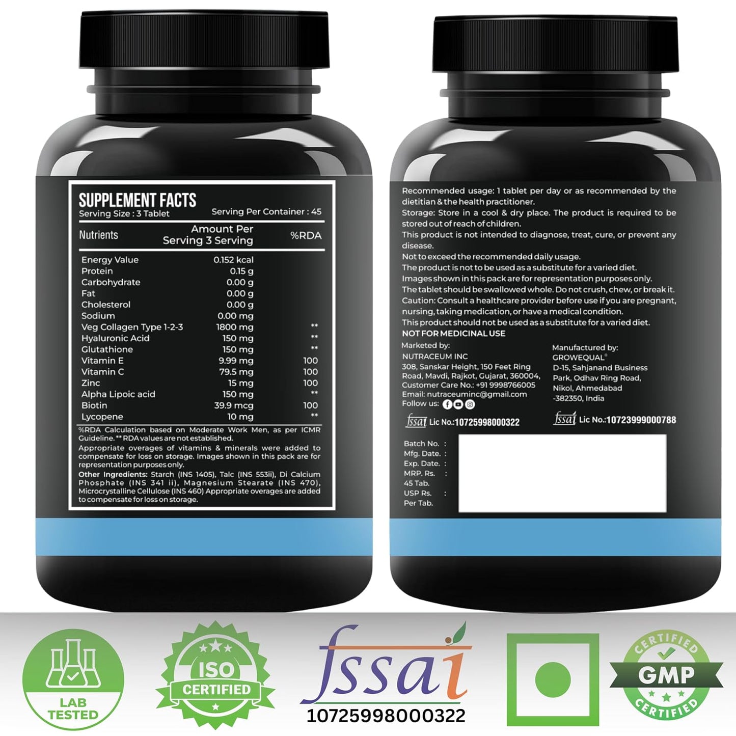 Nutrasium Multi Collagen Complex with Hyaluronic acid, Zinc, Vitamin C & E | For Skin Radiance, Soft & Firm Skin | Reduce Wrinkle | Strong Hair, Nail, Joints | 45 Tablets Chocolate Flavour
