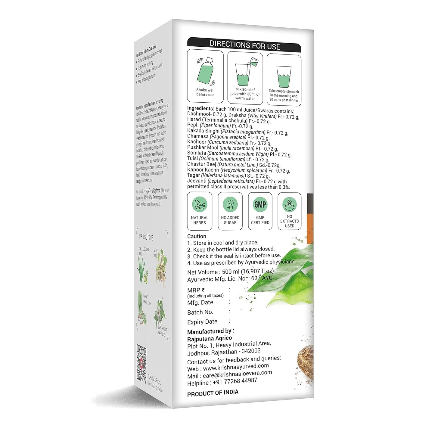 Krishna's Herbal Asthma Care Juice With Goodness of Tulsi & 13 other Herbs for Ease Breathing, Boost Immunity - 1000 ml (Pack of 1)