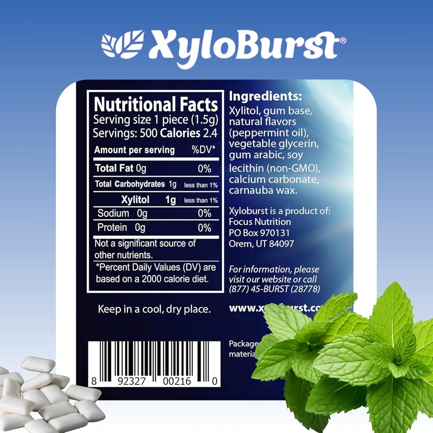 XyloBurst Gum | Xylitol Chewing Gum | Sugar Free, Gluten Free, Keto Friendly | Aspartame Free Gum For Oral Health | Peppermint | 12 Pieces, Pack of 1