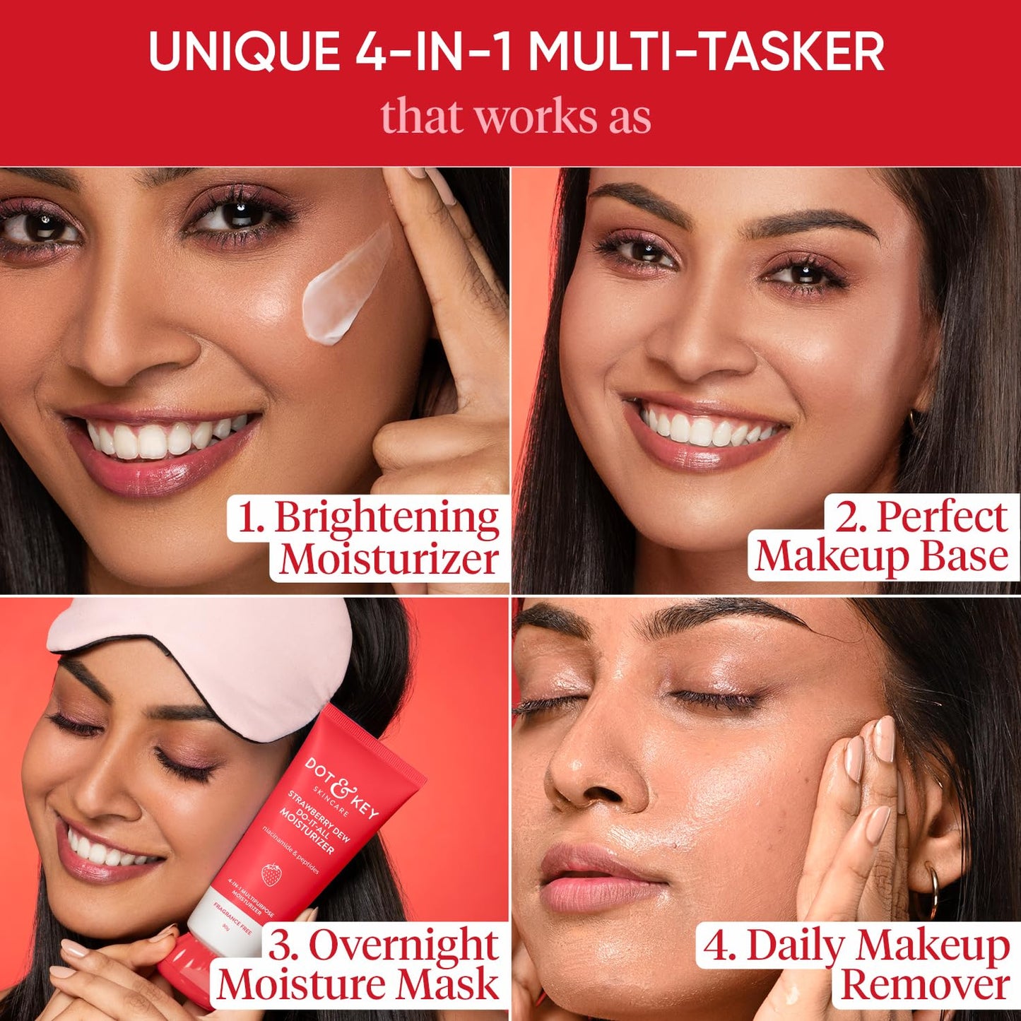Zephivo Dot & Key Strawberry Dew Do-It-All Moisturizer | Intense Moisturization | Lightweight & Non Sticky | Boosts Radiance | Daily Makeup Remover | Corrects Dark Spots | 80g