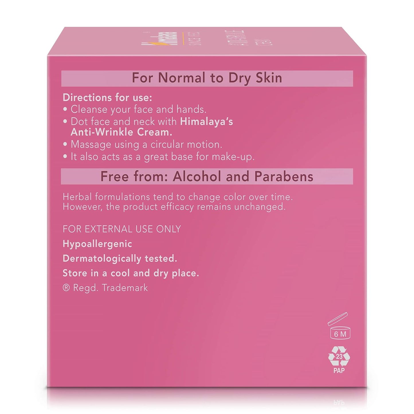 Pink box of Himalaya Anti-Wrinkle Cream with usage directions and product details.
