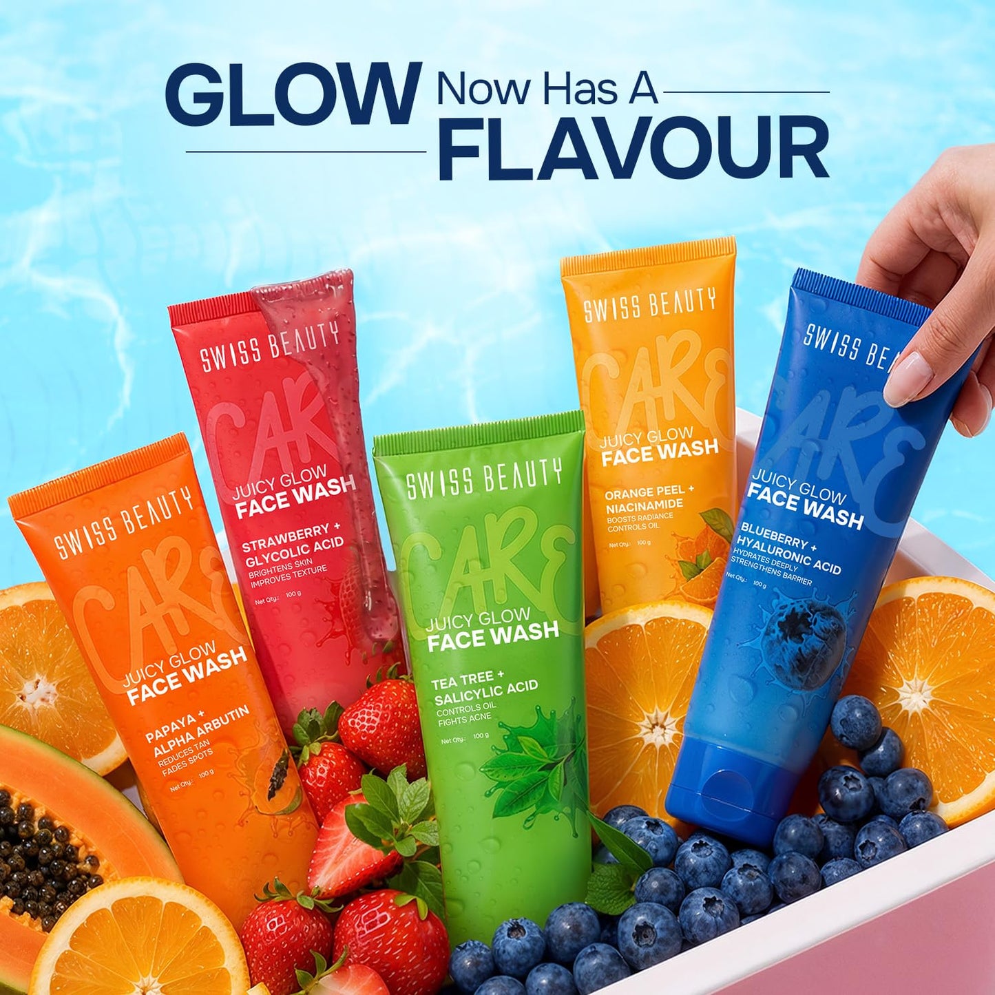 Swiss Beauty Care Juicy Glow Face Wash | Blueberry + Hyaluronic Acid| Removes Dirt & Grime | Improves Skin Texture | Deeply Nourishes | Gently Exfoliates - 100g