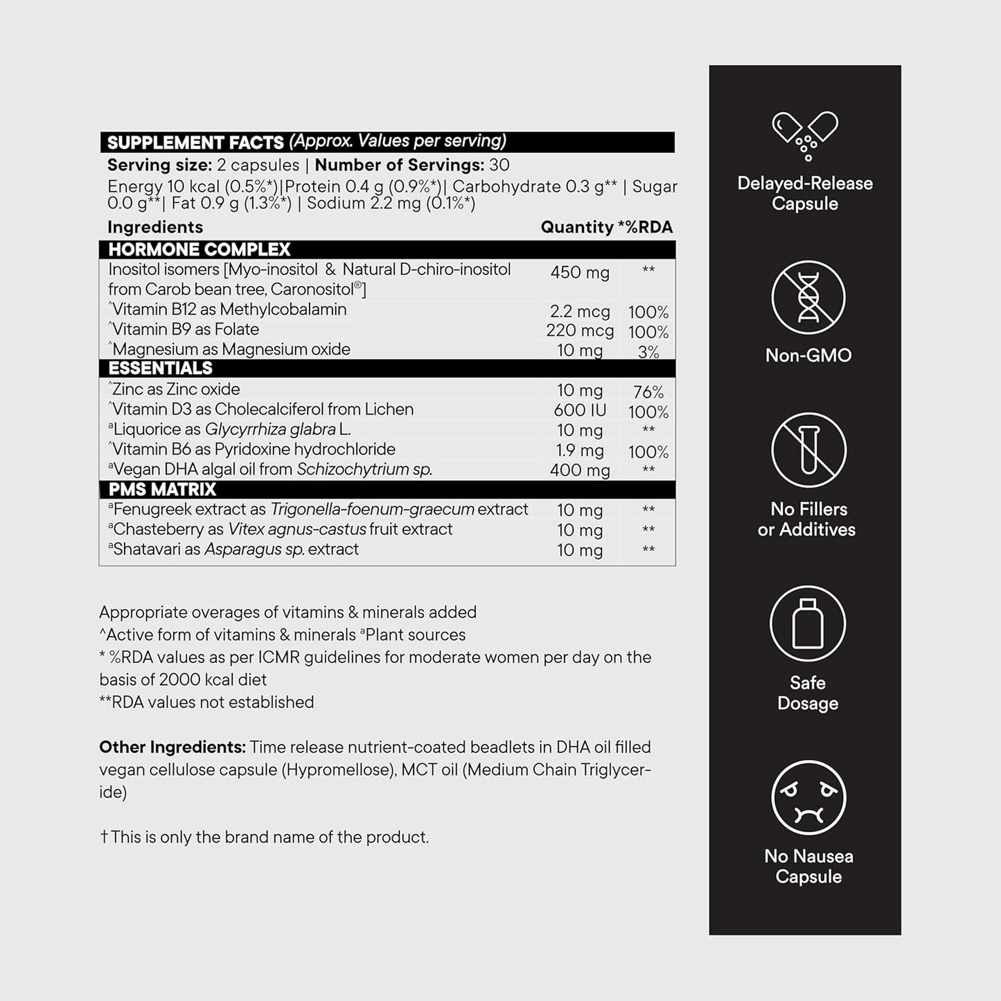 Wellbeing Nutrition PCOS Supplement for Women | Caronositol, Myo-inositol, Vitamins | Balance Hormones, Regularize Periods, Reduce Acne & Facial Hair | Weight Management | 60 Veg Capsules