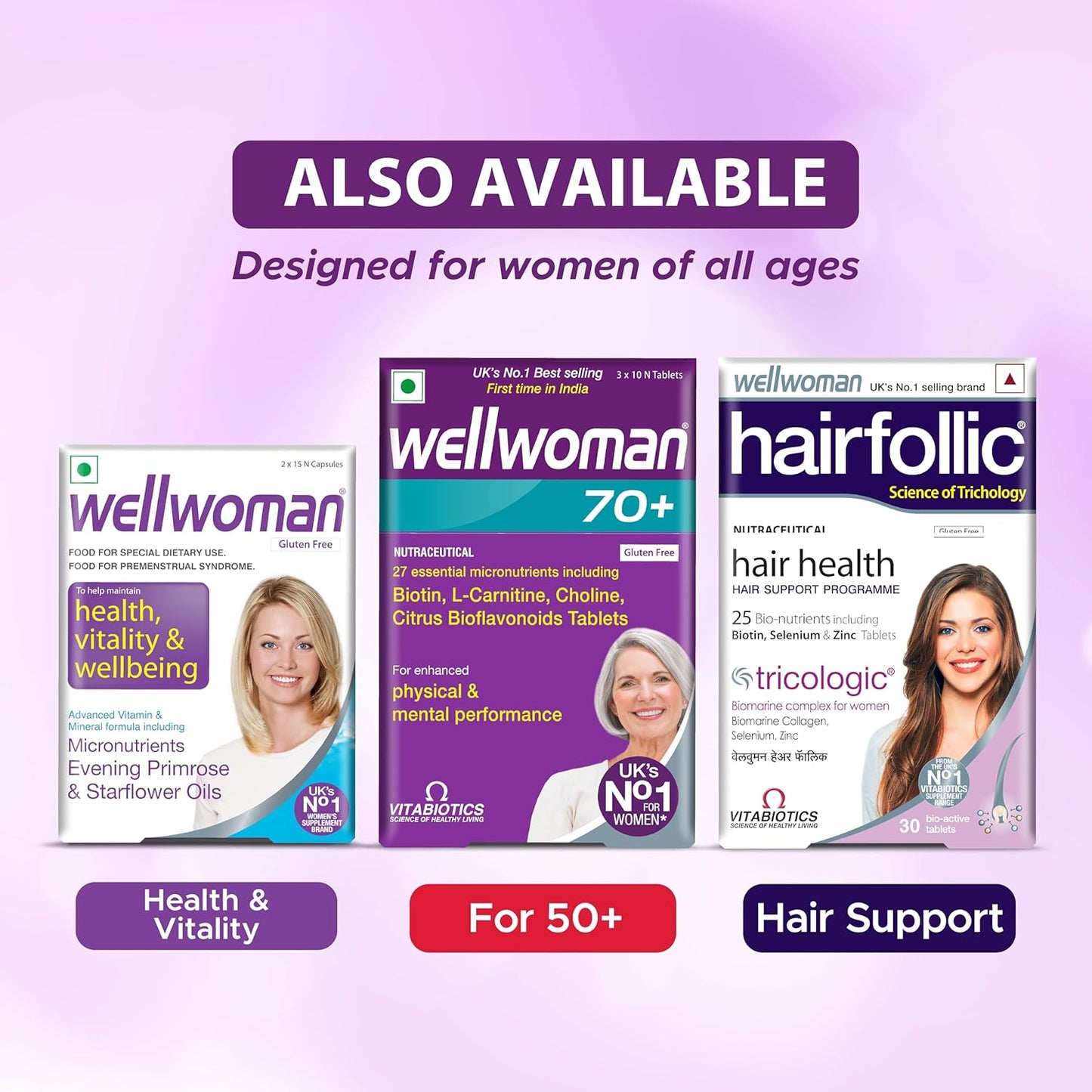WELLWOMAN 70+ Multivitamins For Women Over Age 70 With Biotin,Isoflavones,Zinc,Vitamind To Support Physical & Mental Health,Improve Cognitive Function & Energy Levels Vegetarian,1 count,30 capsules