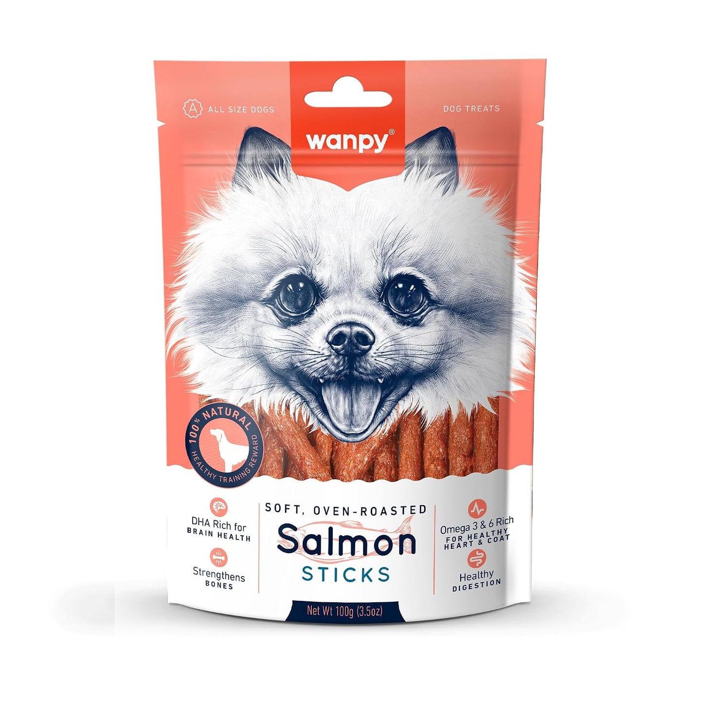 Wanpy 100% Natural Dog Treat | Salmon Sticks 100Gm (Pack of 1) by DogsNCats