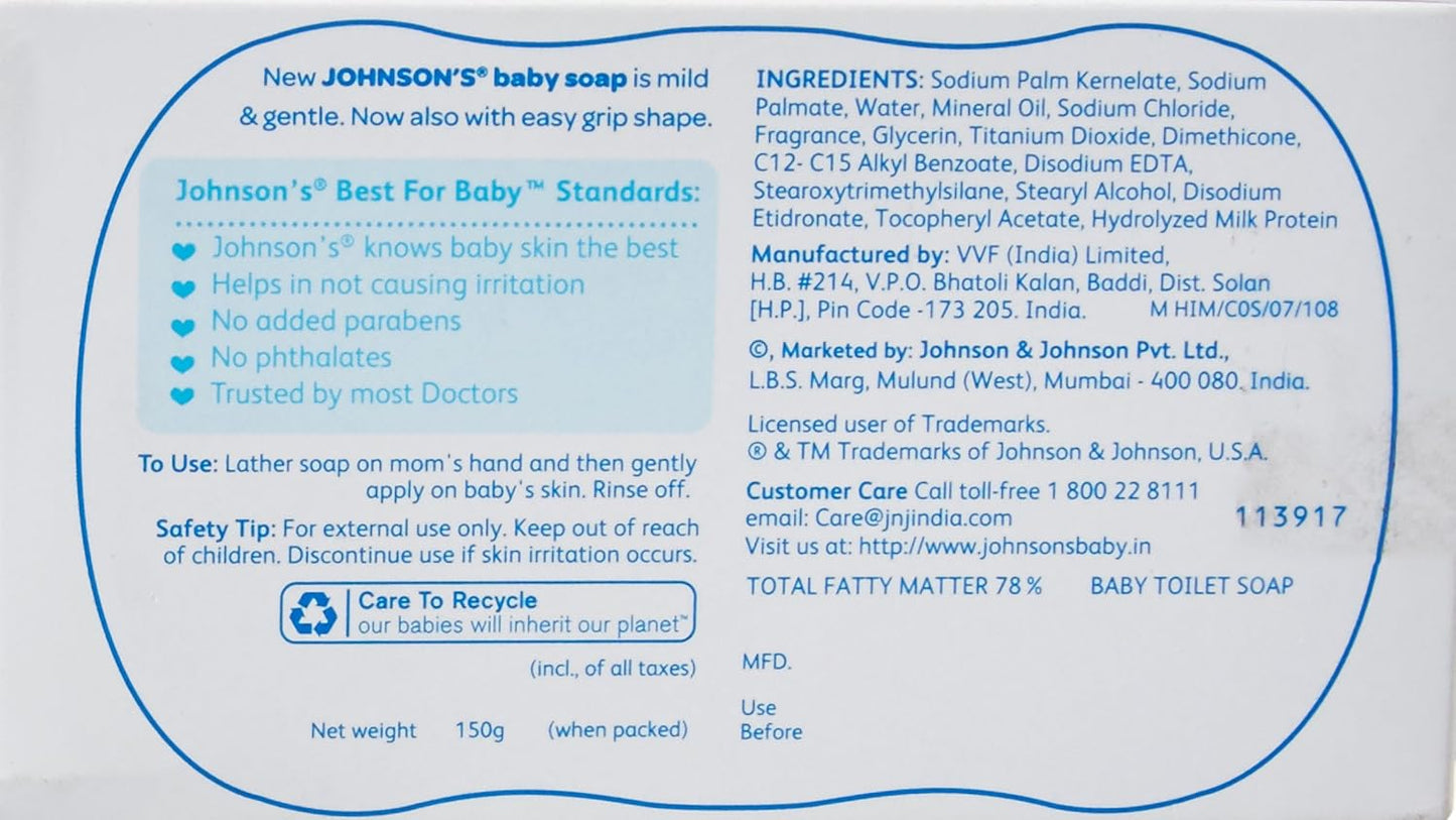 Johnson's Baby Soap with New Easy Grip Shape, 150g