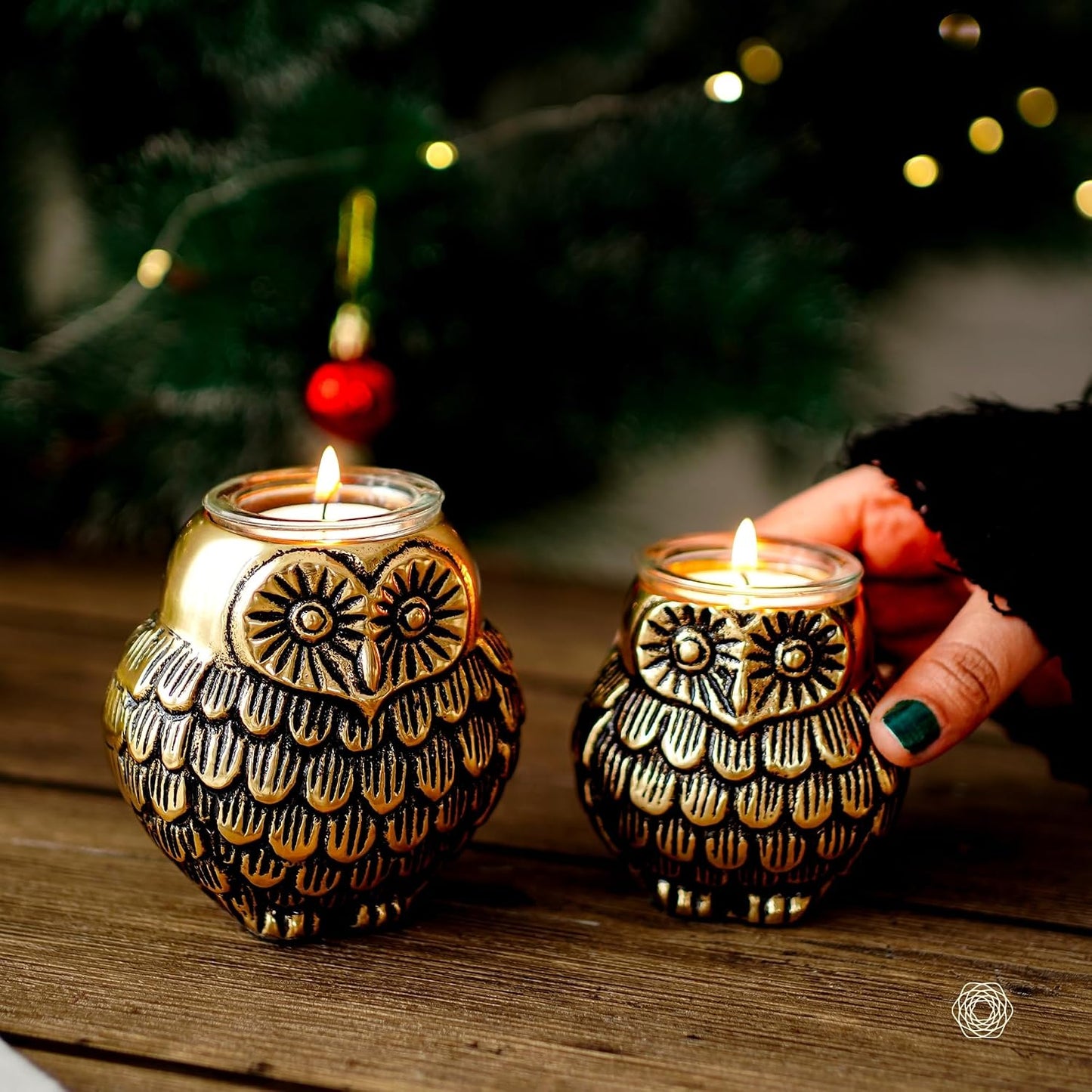 BEHOMA Metal Owls Votive Holder Mother and Child Set