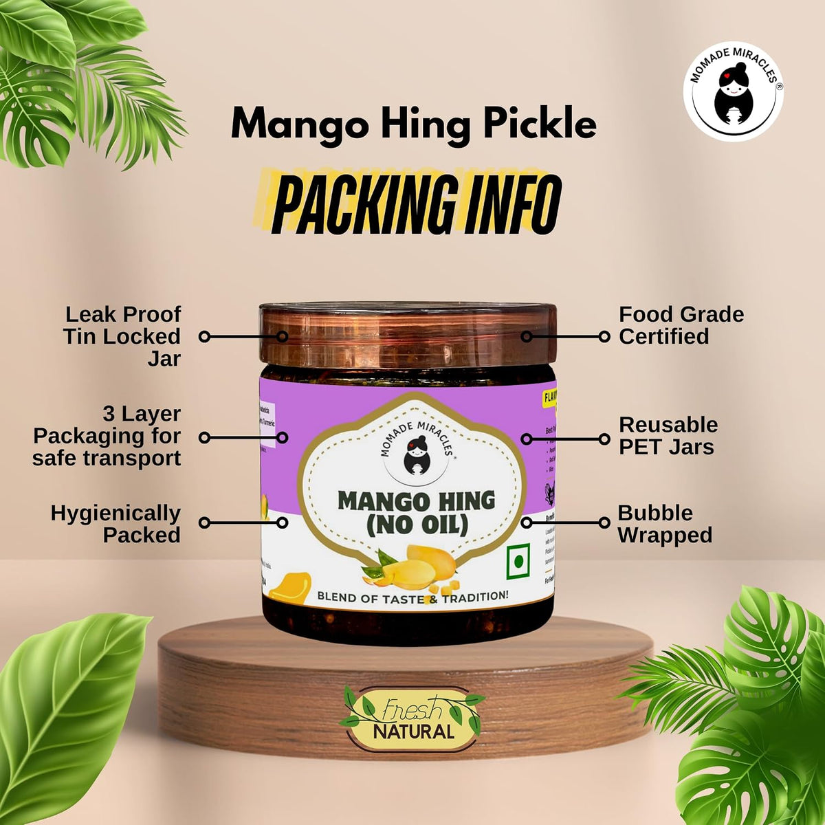 Momade Miracles Mango Aam ka Achar with Hing Flavour/Pickle Without Oil Traditional Indian Homemade Achar with Hing, Sweet & Tangy Pickle | Dry Sukha Aam Ka Achaar made with Organic Methods & Preservative free