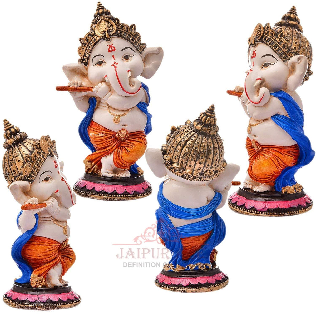Resin Playing Flute Ganesh Idol Statue Best For Home & Office Decor (Flute Vinayak), Multi Colour
