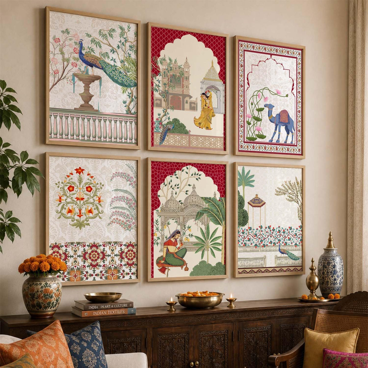 Pichwai & Madhubani Wall Art | Framed Indian Traditional Paintings for Living Room, Bedroom & Office Decor | Set of 6, 10x13 Inch