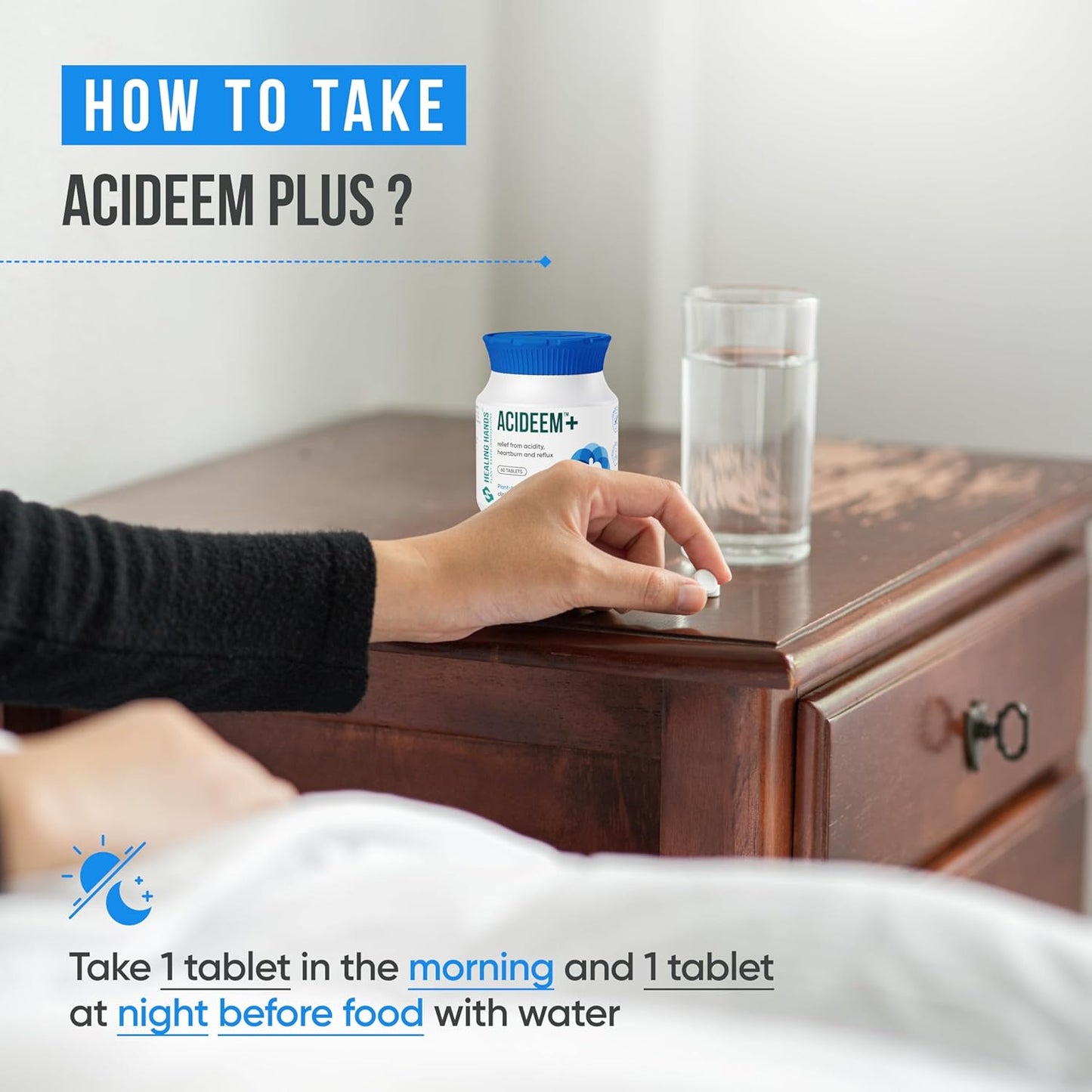 Healing Hands Acideem Plus Tablet for Relief in Chronic Acidity, Reflux and Abdominal Pain, Clinically Proven Plant Based Natural Solution, Herbal - 60 Tablets