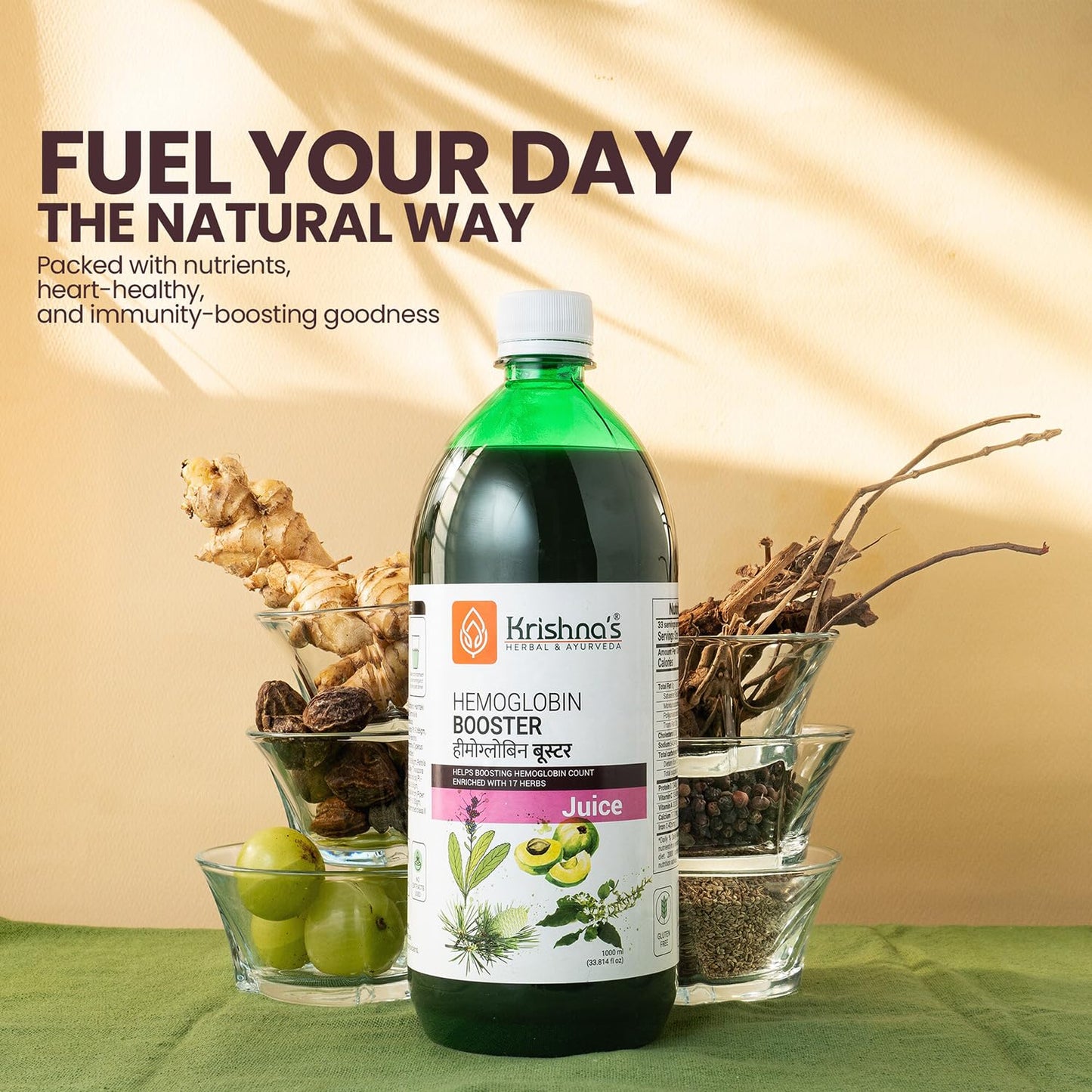 KRISHNA'S HERBAL & AYURVEDA Hemoglobin Booster Juice-1000 Ml|Helps To Improve Your Haemoglobin Count|Goodness Dev Daru, Kutki, Amla & 13 Other Super Herbs
