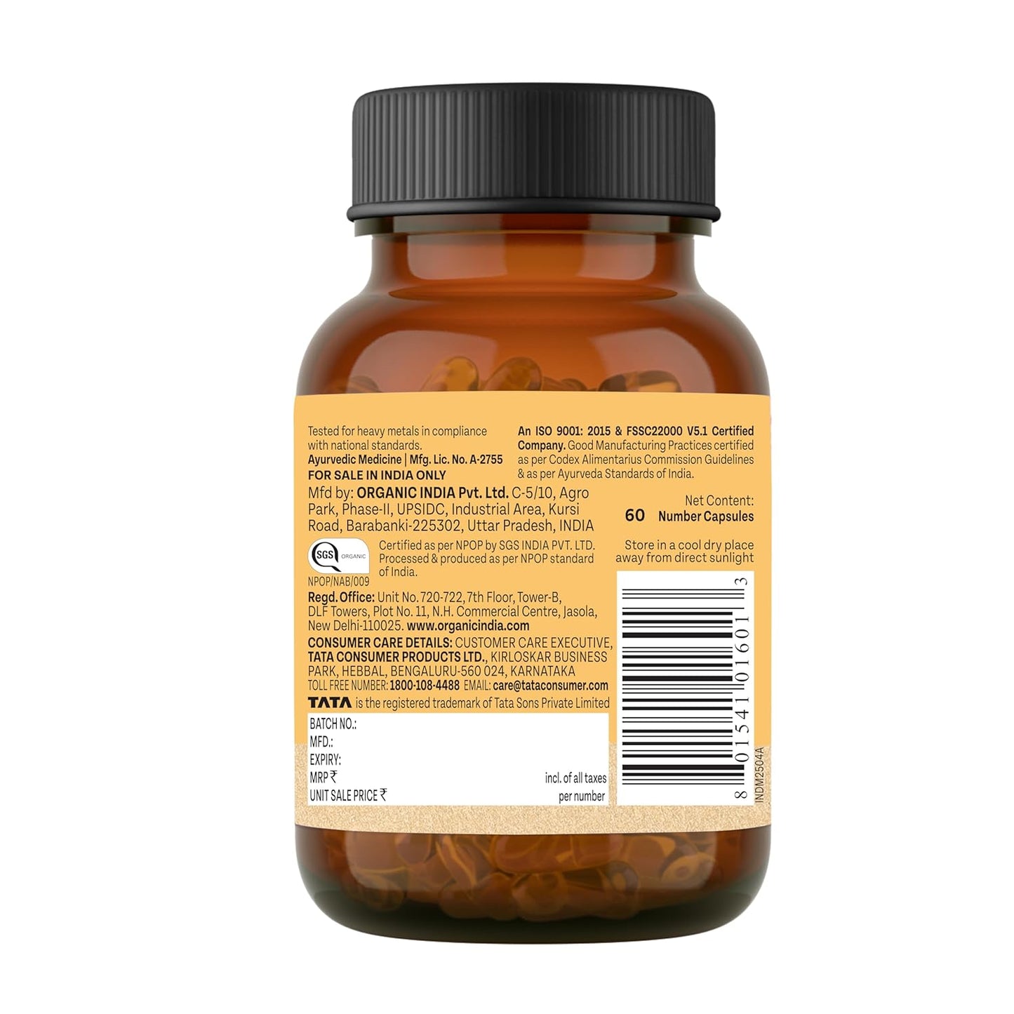A TATA Product -Organic India Shatavari Capsules, 60 Capsules, Supports Women’s Health, Whole Herb*, Certified Organic, No Added Fillers or Chemicals