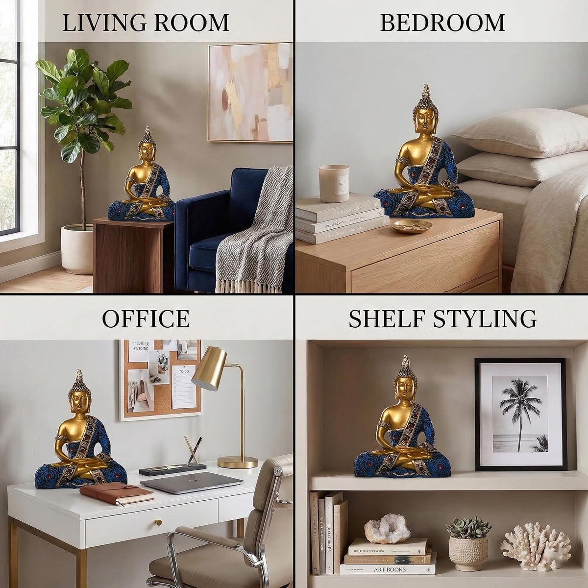 6x8 Inch Meditating Sitting Buddha Idol Statue for Living Room | Resin Buddha Showpiece for Home Decor, Office, Temple & Gifting Item | Blue