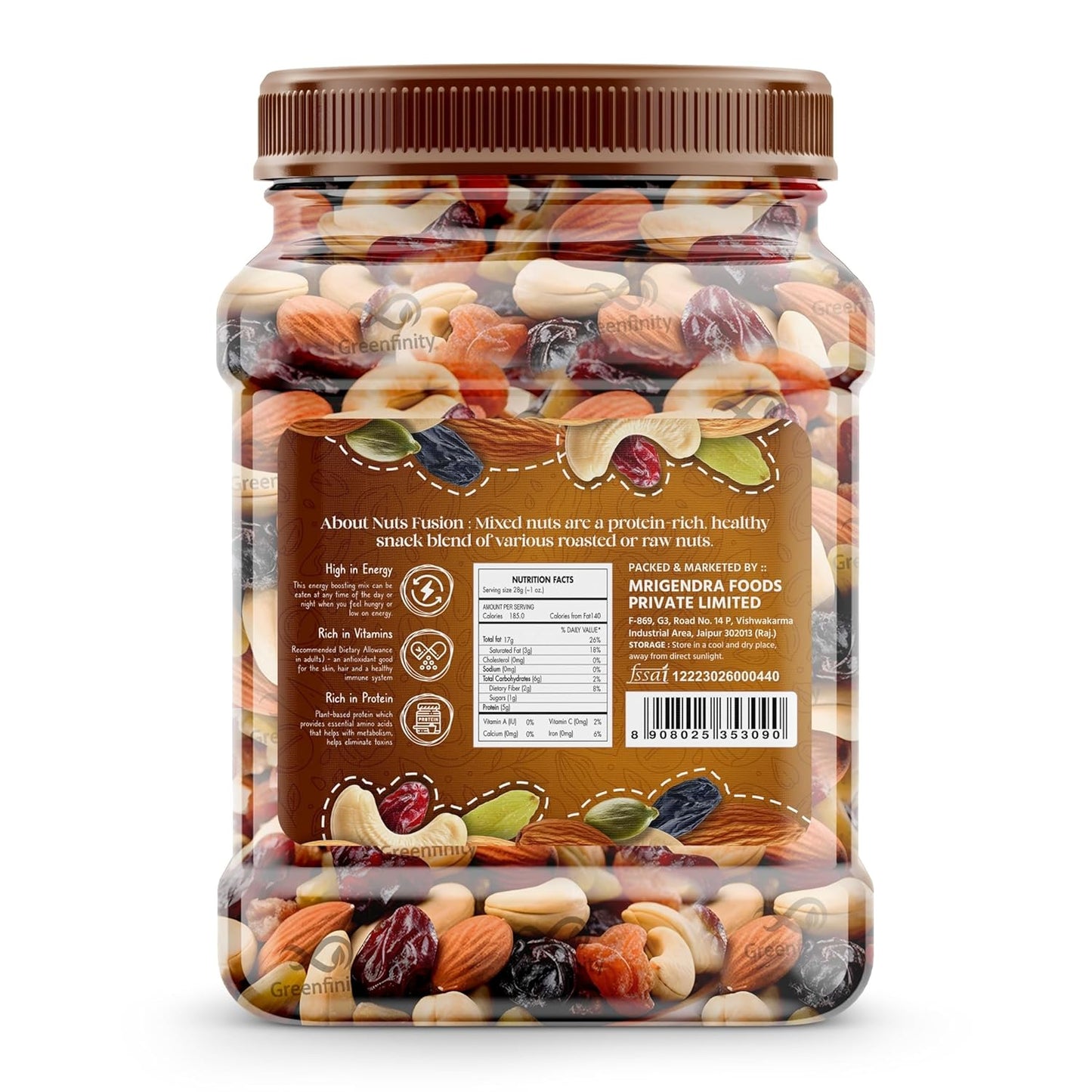 GreenFinity Mixed Dry Fruits Pack – 500g | Nutritious Snack with Almonds, Cashews, Raisins & Cranberries | Resealable Pack for Freshness