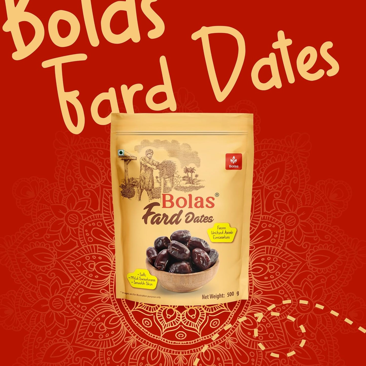 Bolas UAE Fard Dates 500g | Soft & Smooth Khajur/Khajoor | Mild Sweetness | Naturally Low-Fat | No Added Sugar | No Preservatives | Rich in Fibre | Dry Fruits