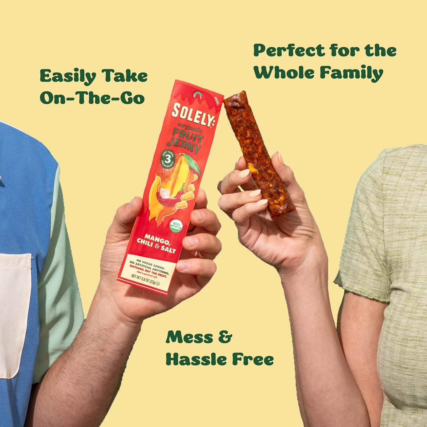 SOLELY - Organic Mango Fruit Jerky - 1 Individually Wrapped Fruit Strip - Fruit Leather Made from Dried Fruit - Healthy Snacks for Adults & Kids - Non GMO, Vegan Snacks, Shelf Stable - 0.8oz (23g)