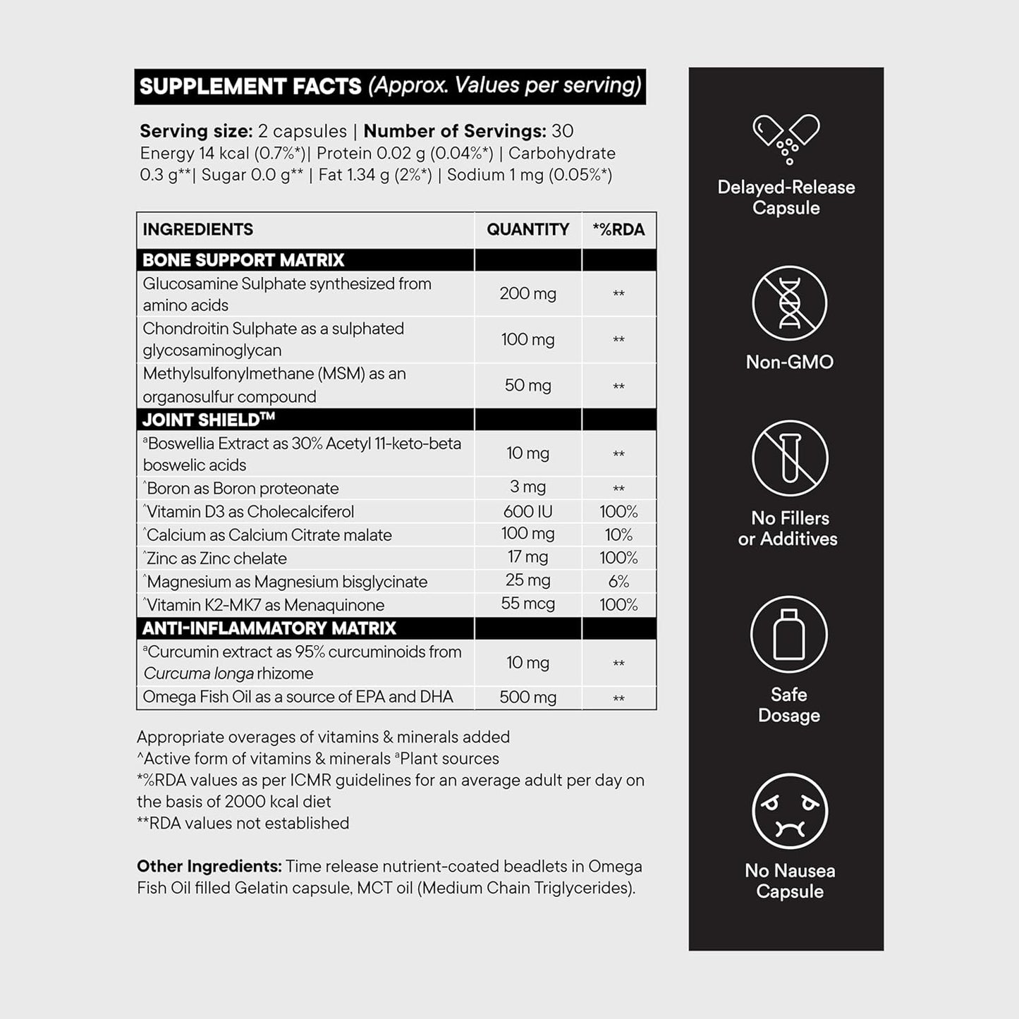 Wellbeing Nutrition Slow Bone Support Capsule for Men and Women | Bone and Joint Vitamin Supplements | Glucosamine, Chondroitin, MSM, Calcium | For joint mobility and bone strength (60 Capsules)