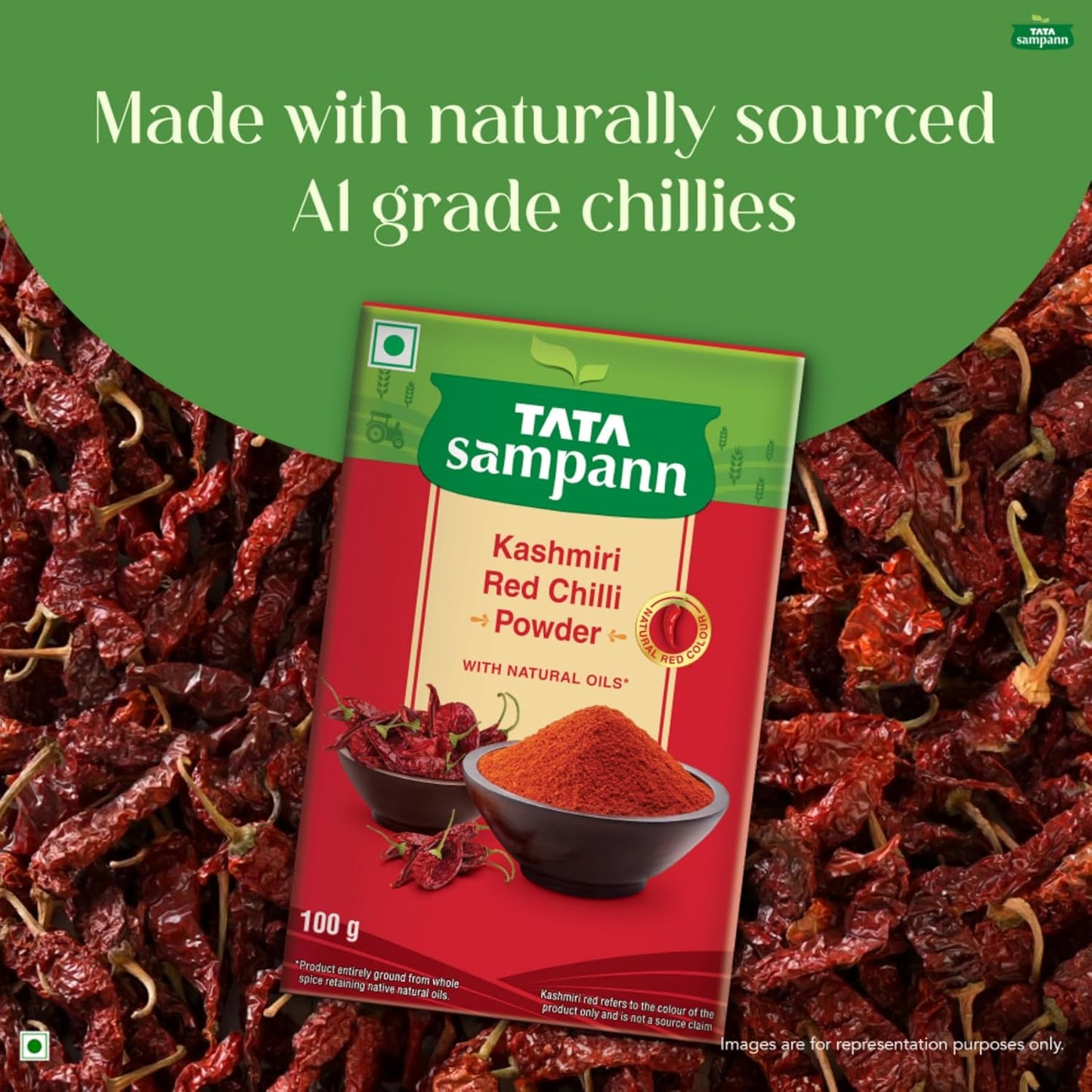 Tata Sampann Kashmiri Red Chilli Powder with Natural Oils, 100g, Kashmiri Lal Mirch Powder, With Exclusive Recipe