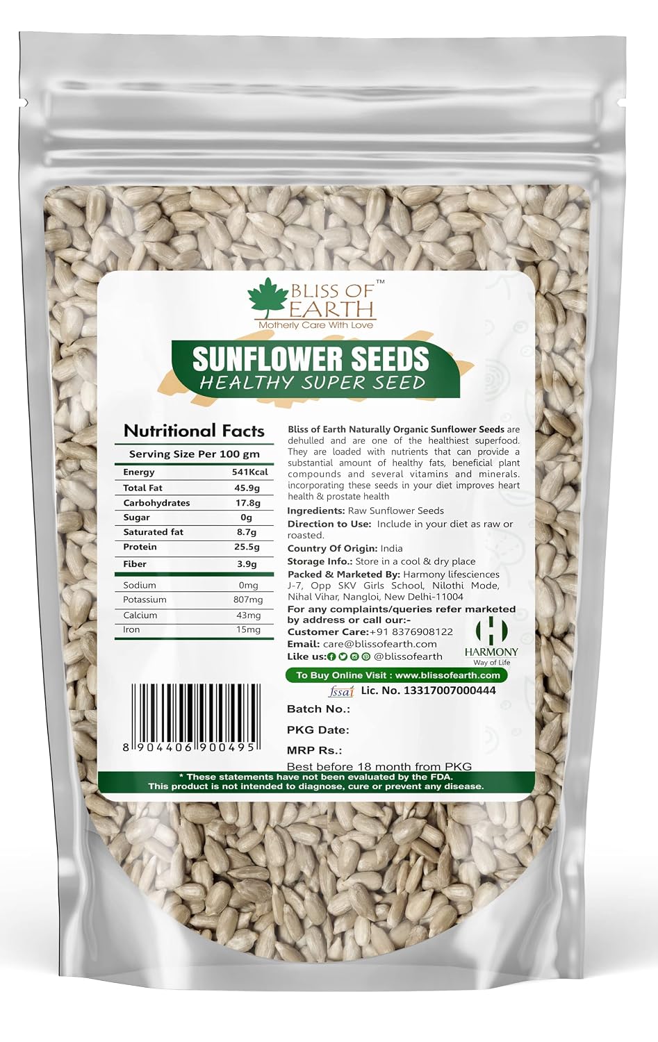 Bliss of Earth Dehulled Sunflower Seeds 500gm For Eating & Weight Loss, Naturally Organic Superfood