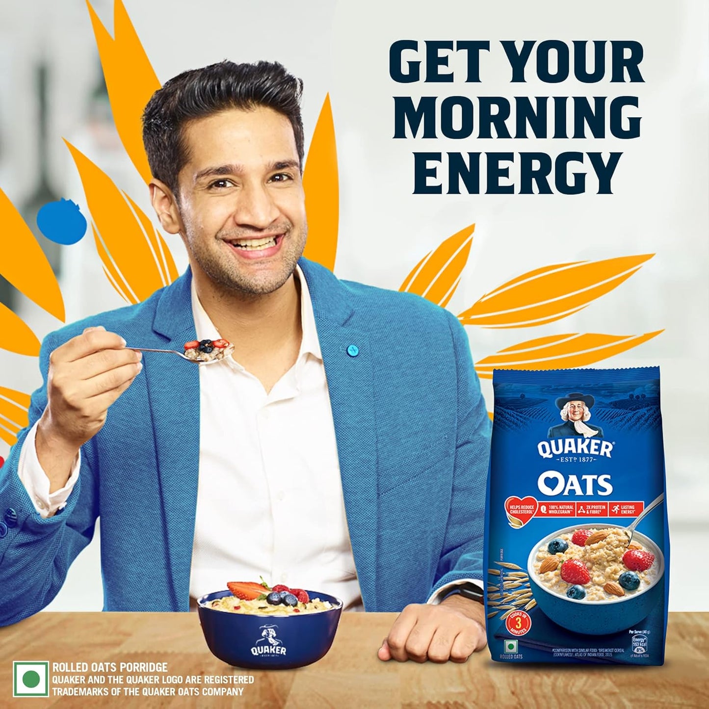 Quaker Oats 1Kg, Rolled Oats Natural Wholegrain, Nutritious Breakfast Cereals, Dalia Porridge, Easy To Cook, Honey