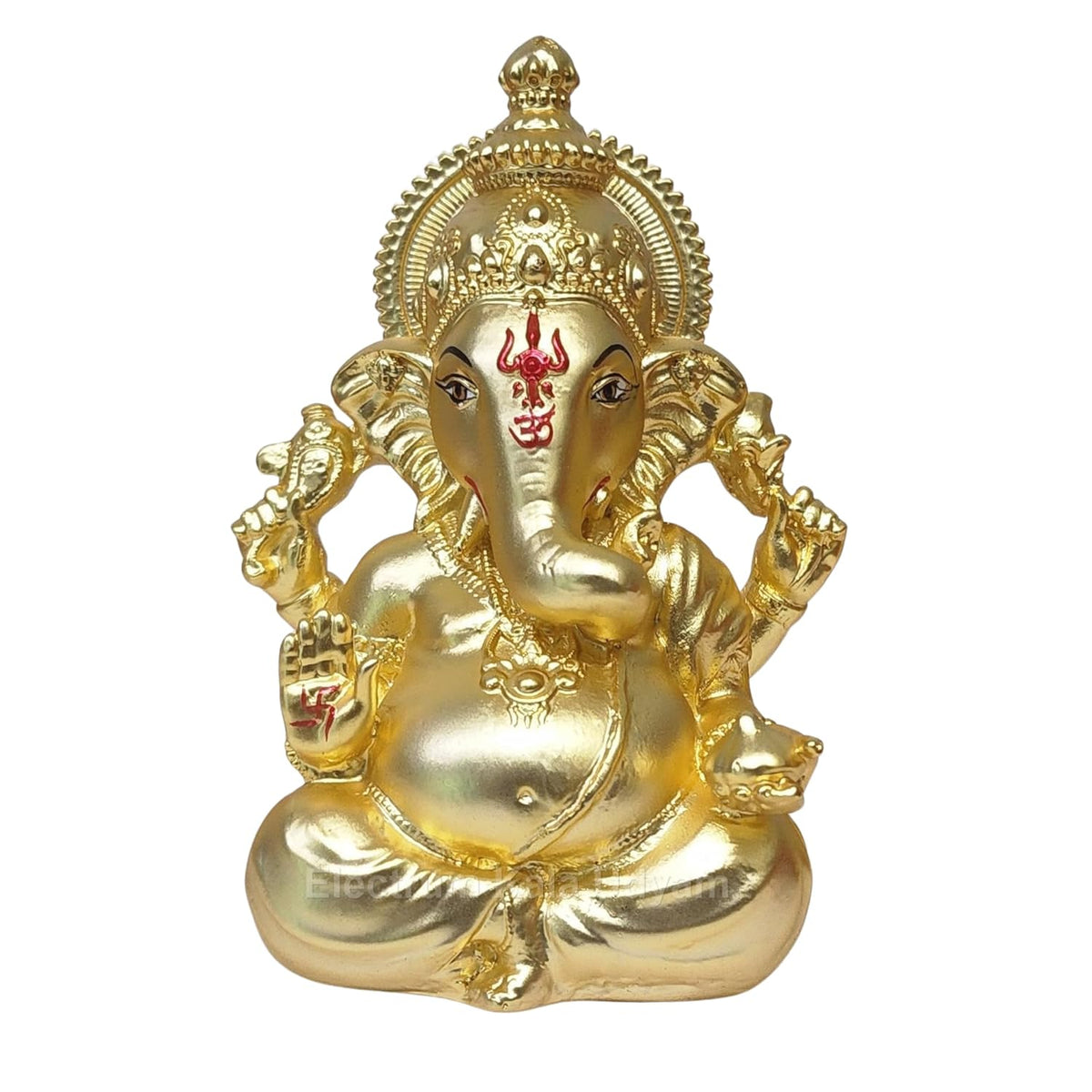Handcrafted Poly Resin Ganesha Statue with Base - Perfect for Car Dashboard, Office Desk, Shelves, and Home Decor - Ideal Housewarming Gift! (GOLDMATTEVINAYAGAR 4")