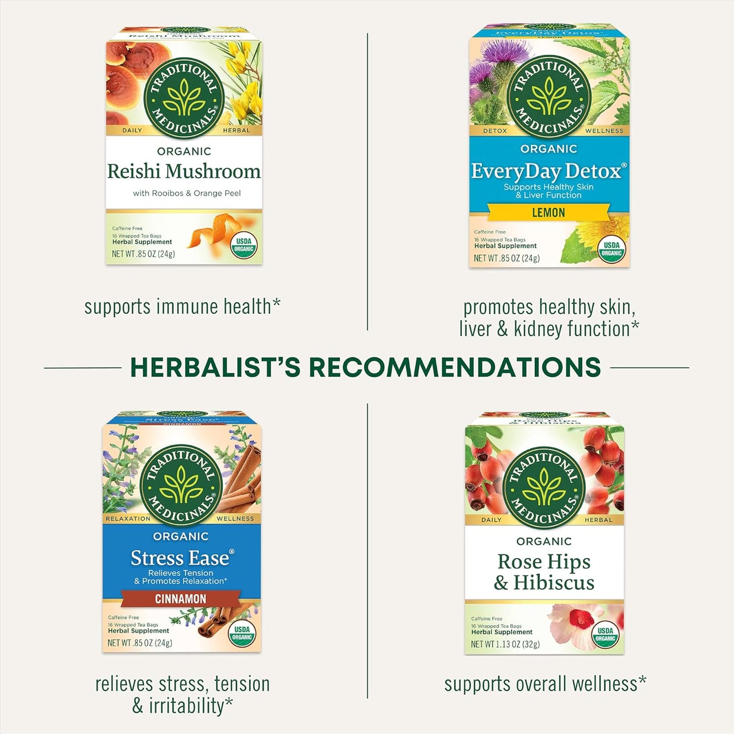Traditional Medicinals Organic, Nettle Tea - Supports Joint Health & Overall Wellness with Stinging Nettle - Kosher, Non-GMO, Caffeine-Free, Compostable - 16 Tea Bags